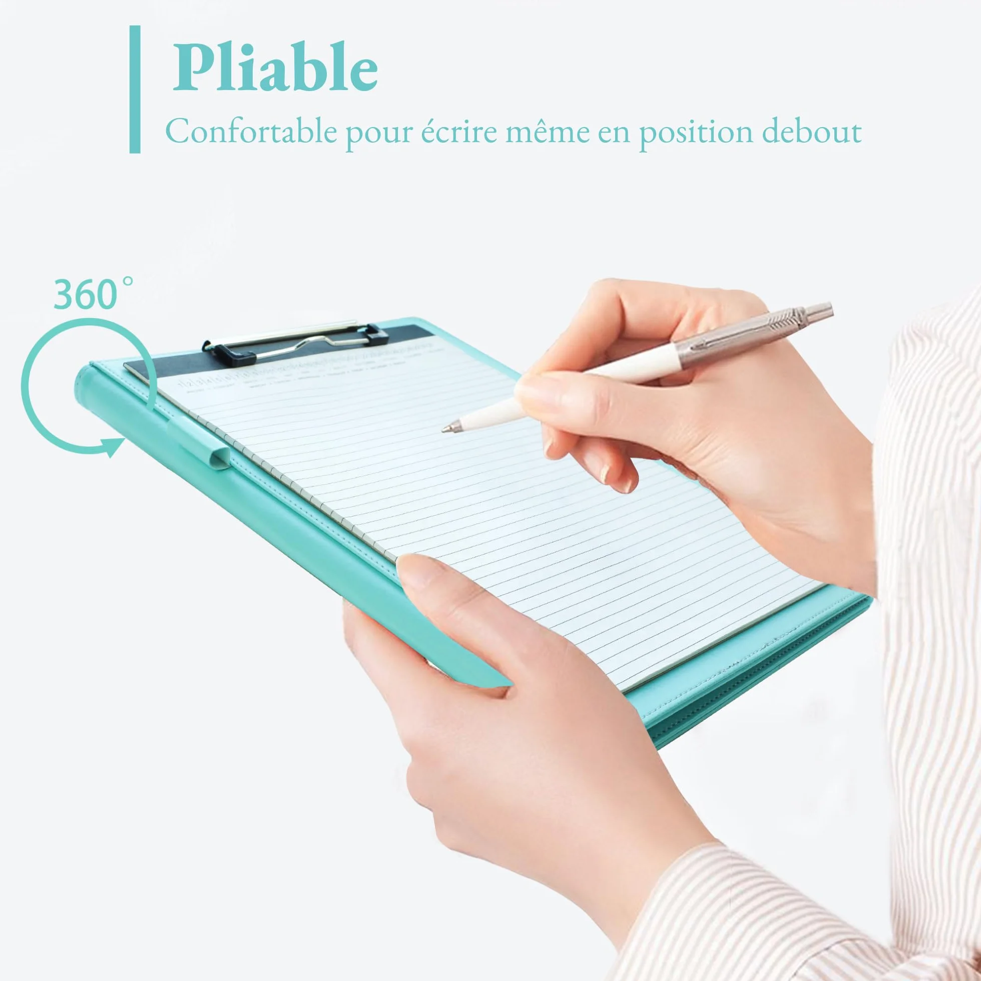 Porte-Documents A4 en PU Cuir Turquoise Pâle - Rangeur de Documents, Bloc-Notes, Trieur Organisateur