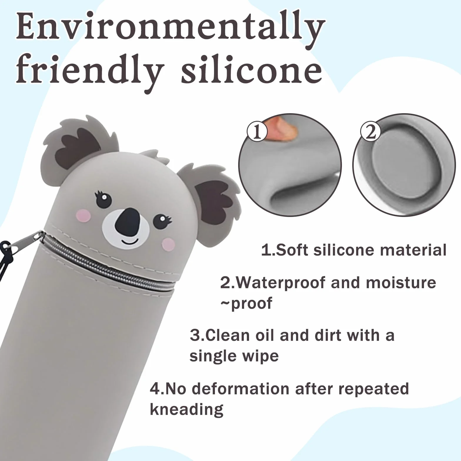 Trousse Ecole 2 en 1 en Silicone Souple Kawaii Trousse à Crayons Koala Grande capacité