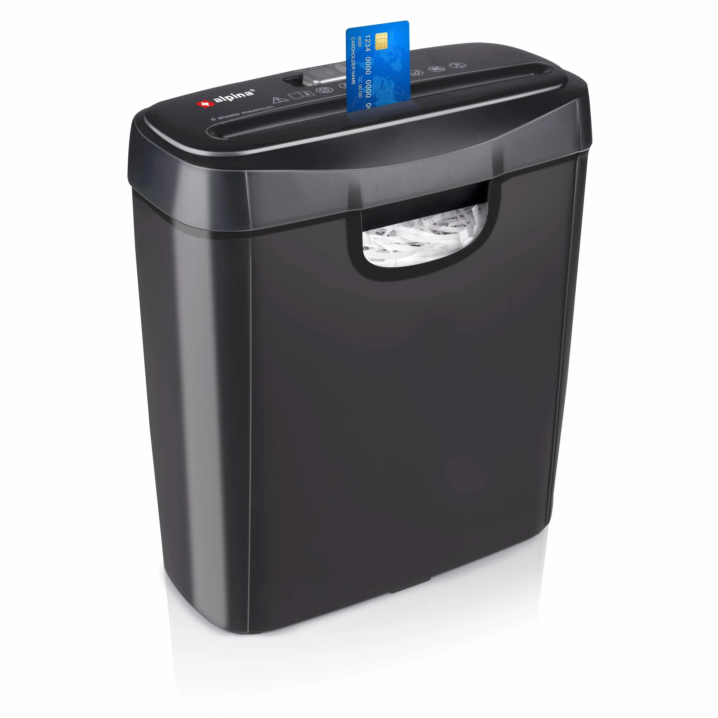 Alpina Destructeur de Documents Papier 6 Feuilles A4 Bac 10L 190W Noir
