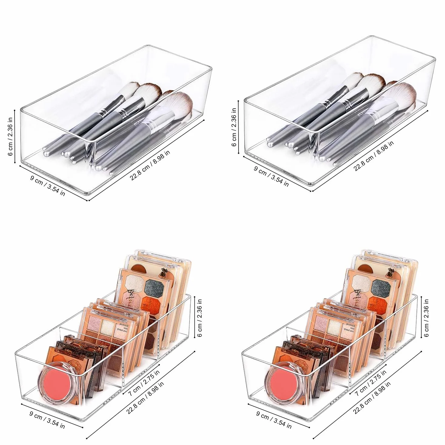 JessLab 4 Organisateurs de Tiroir en Acrylique, Boîtes Transparentes Empilables pour Maquillage et Bijoux