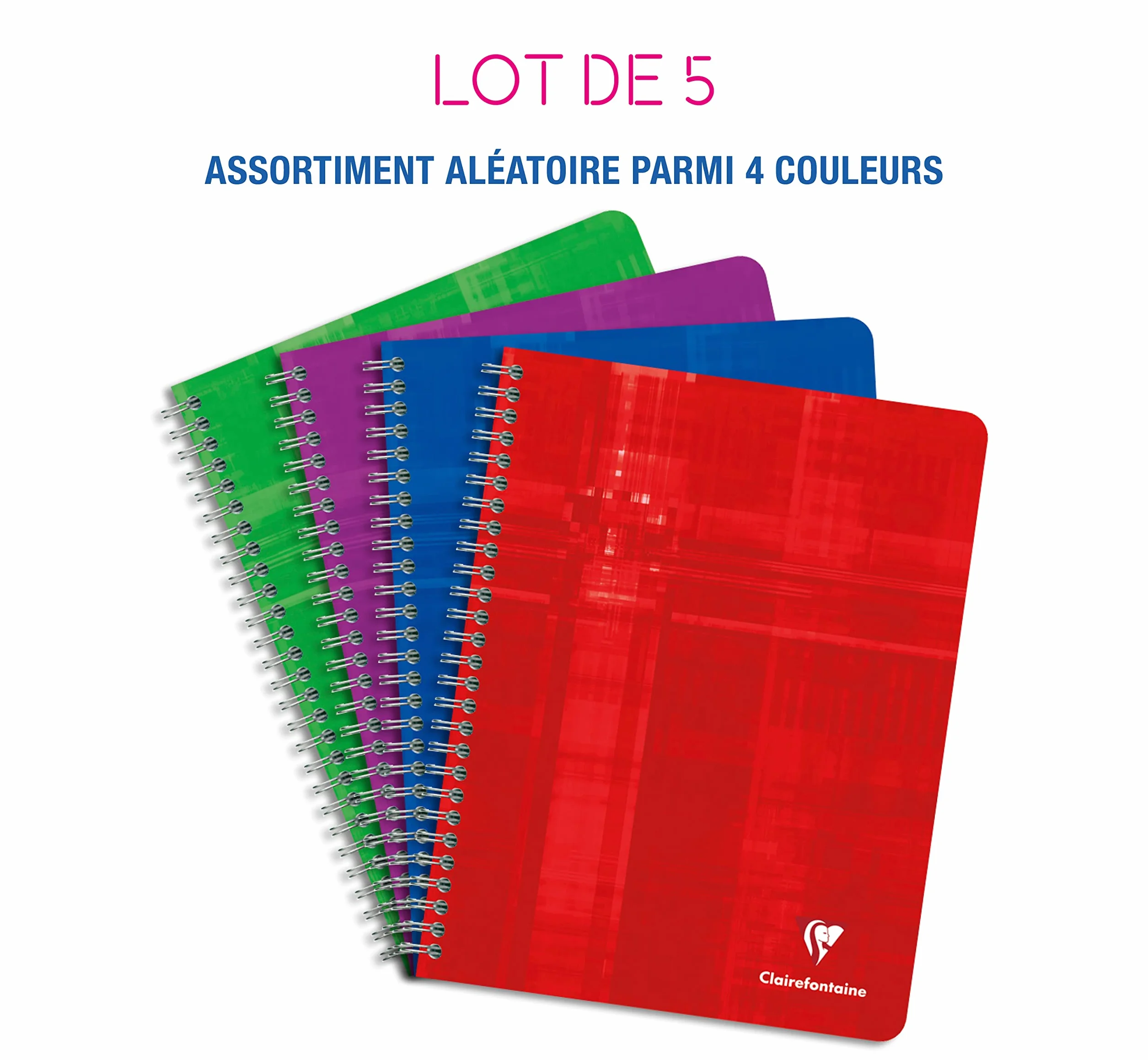 Clairefontaine Lot de 5 Cahiers à Spirale 17x22 cm 180 Pages Grands Carreaux Papier Blanc 90 g