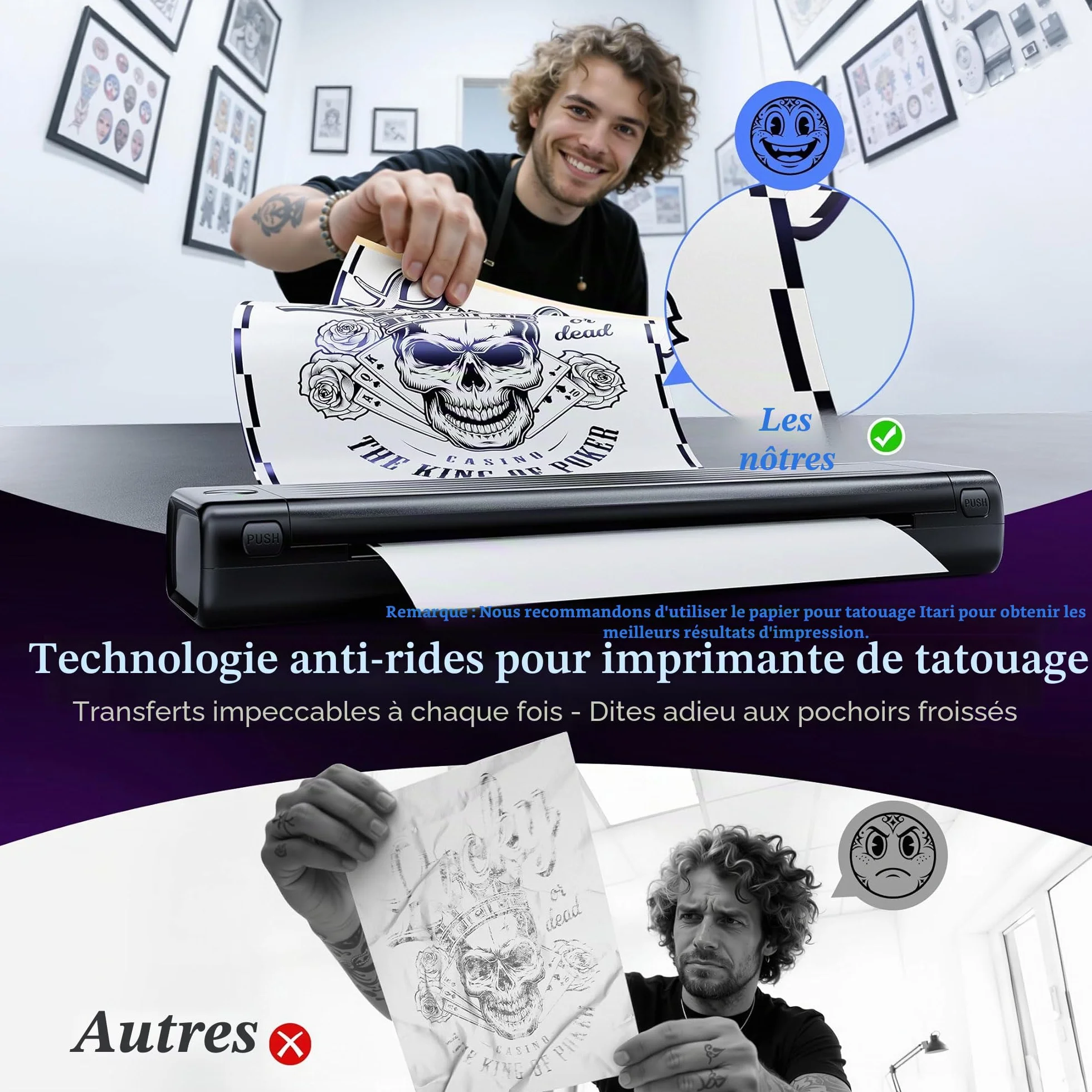 Itari Thermocopieur Tatouage, Imprimante Tattoo avec 10 Feuilles Papier Transfert, Compatible Phone Tablette, Noir