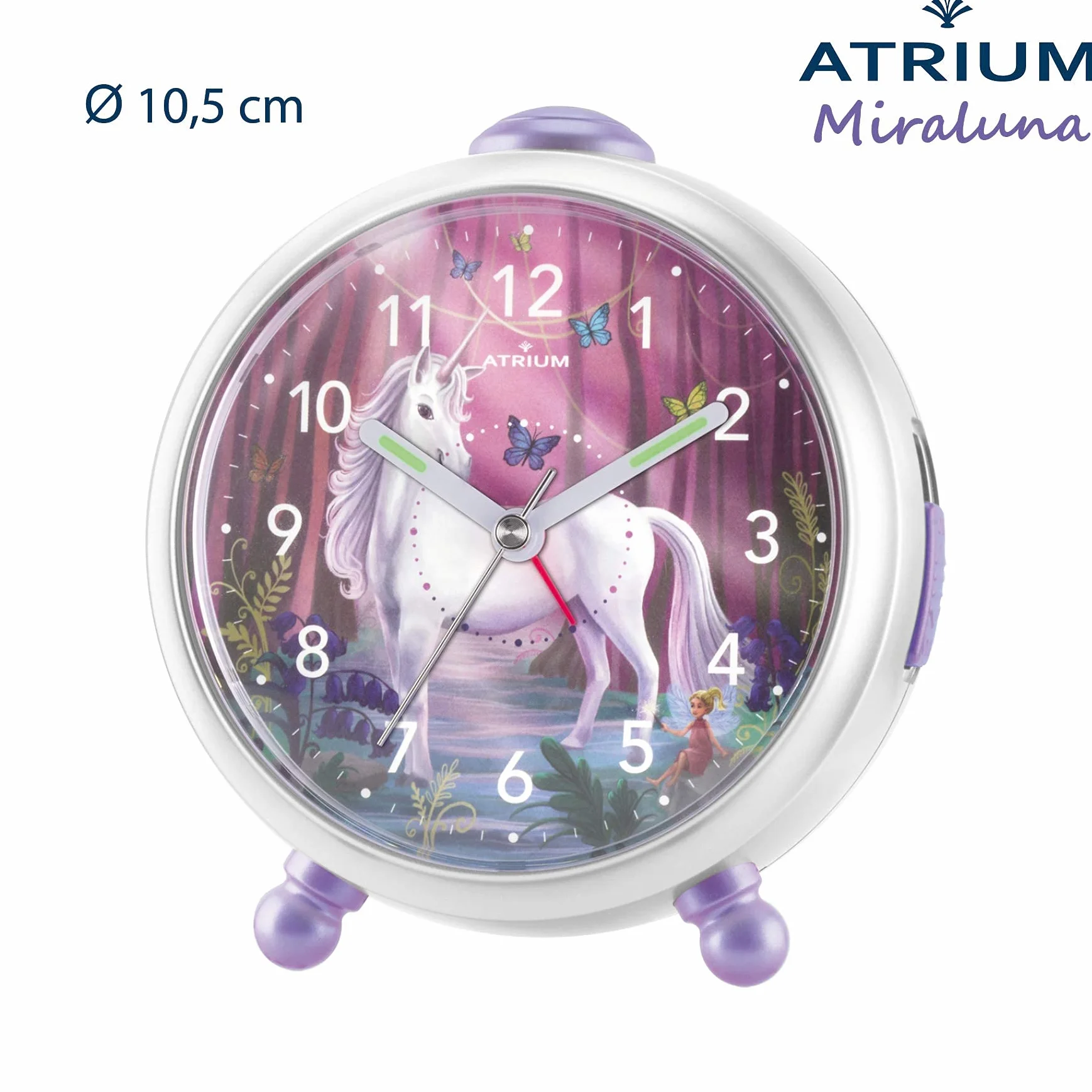 Atrium Miraluna A932-0 Réveil enfant fée licorne quartz lumineux snooze blanc