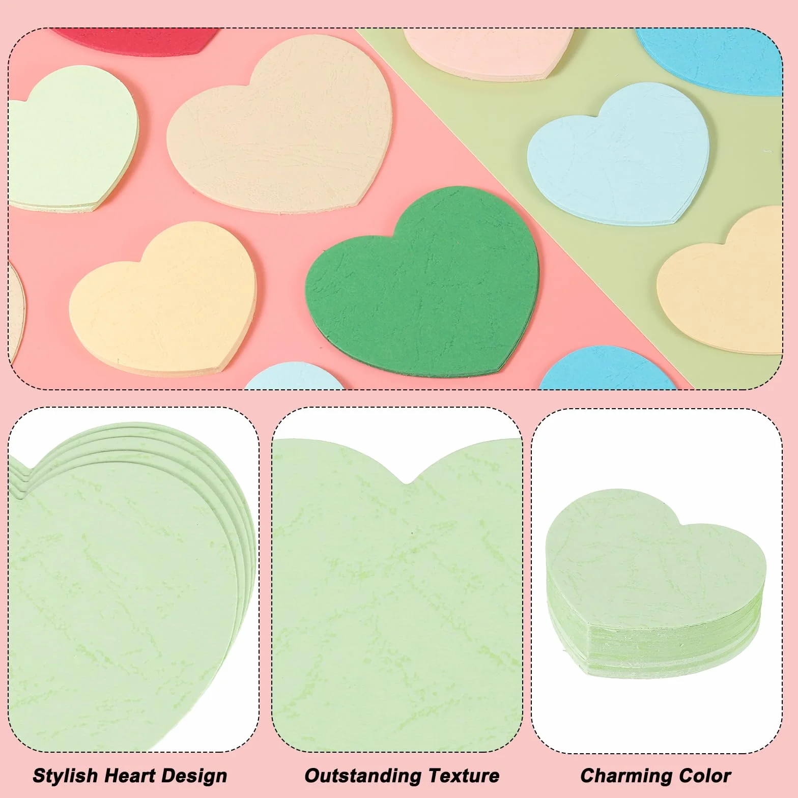 sourcing map Découpes en forme de cœur 10,2 x 8,1 cm Papier Vert clair Lot de 100