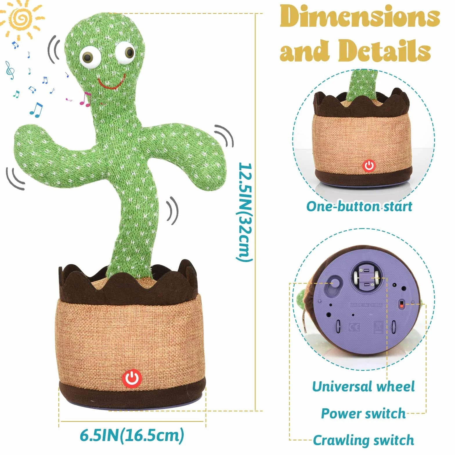 SHAVINGFUN Cactus Parlant en Peluche - Jouet éducatif avec enregistrement vocal pour bébés