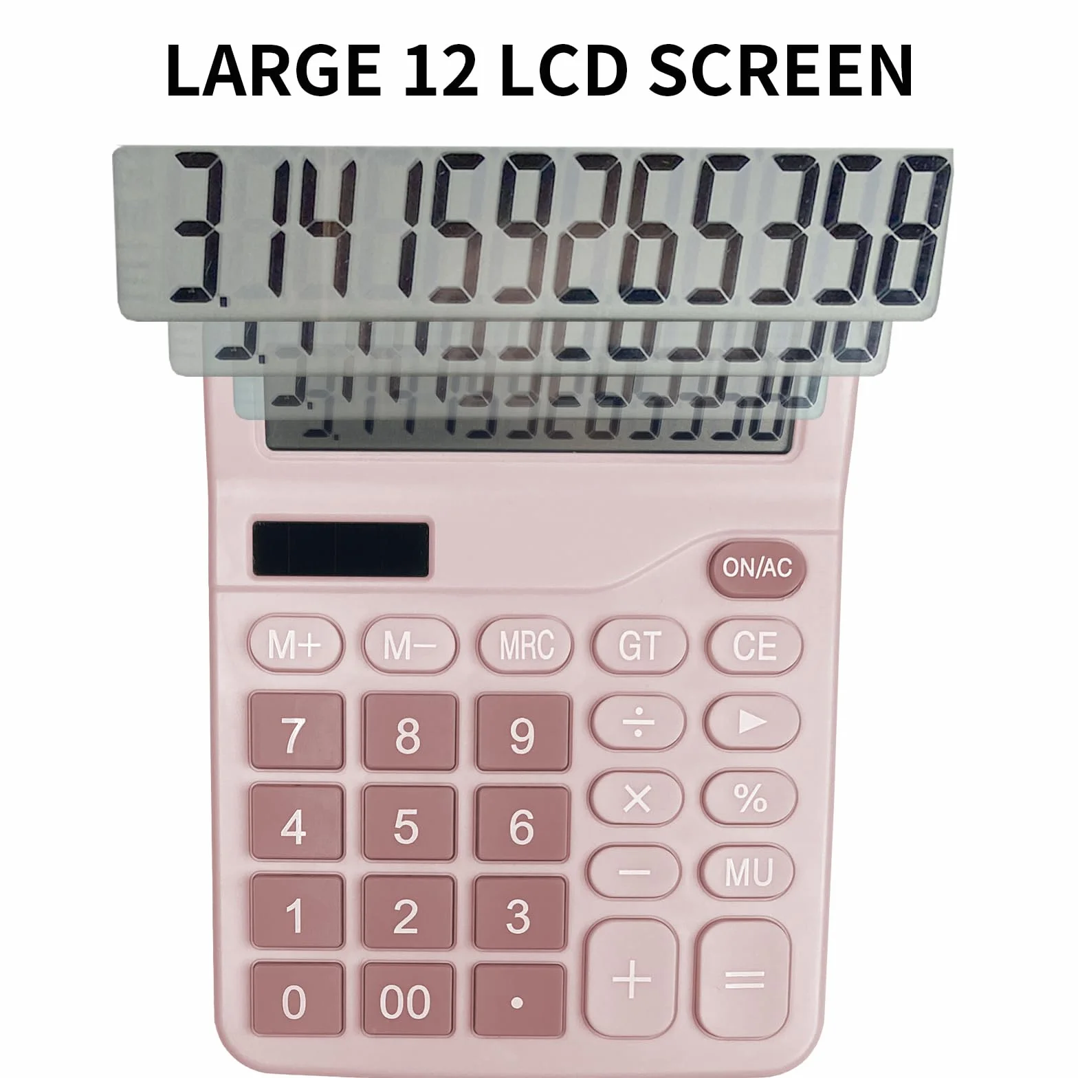 Calculatrice Solaire Grand Écran LCD 12 Chiffres, Mini Calculatrice Standard, Grands Boutons, Rose