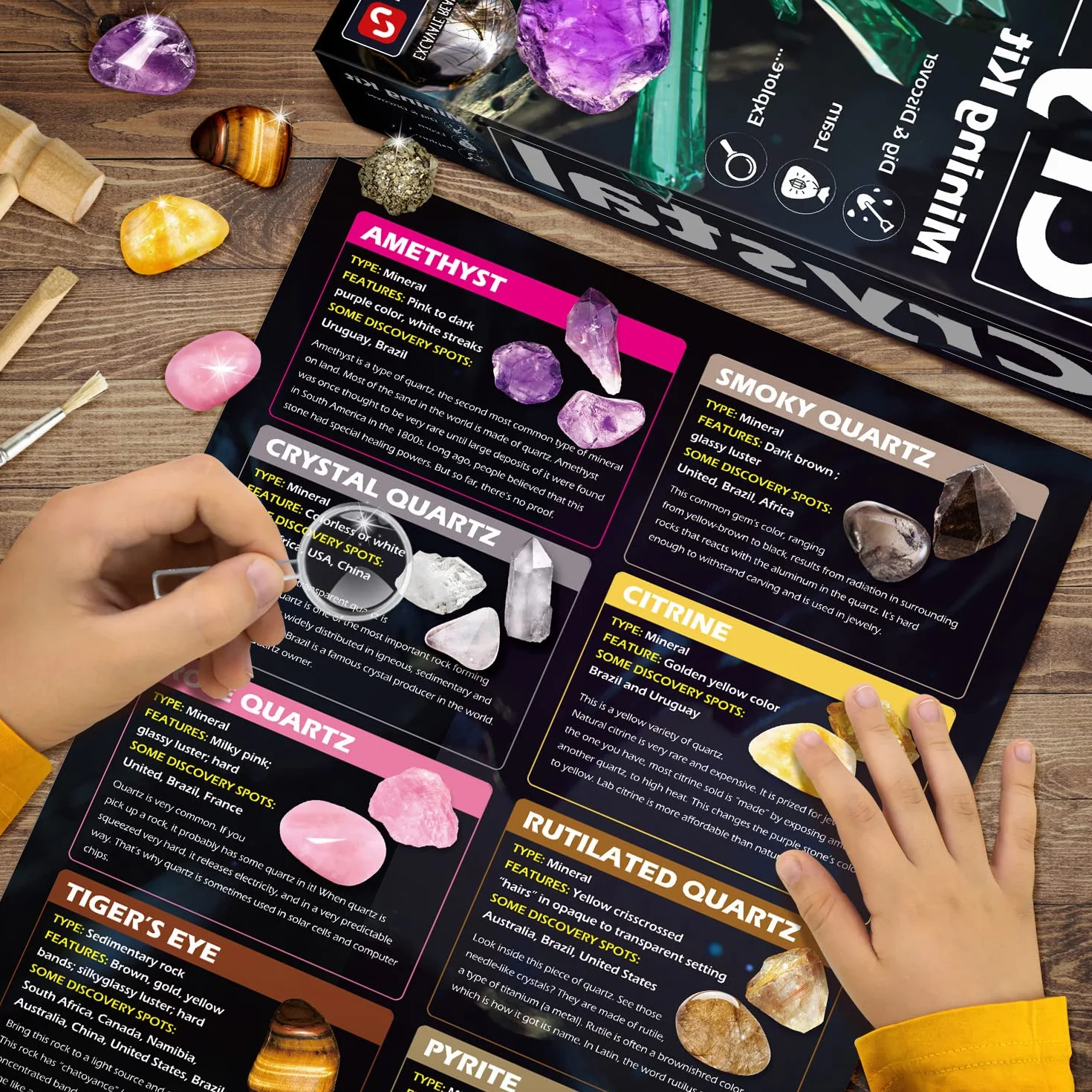 Kit Archéologie Enfant Jouet de Fouille Cristaux Pierres Précieuses 5 Pierres Précieuses Cristaux Mystérieux Cadeau Garçons Filles