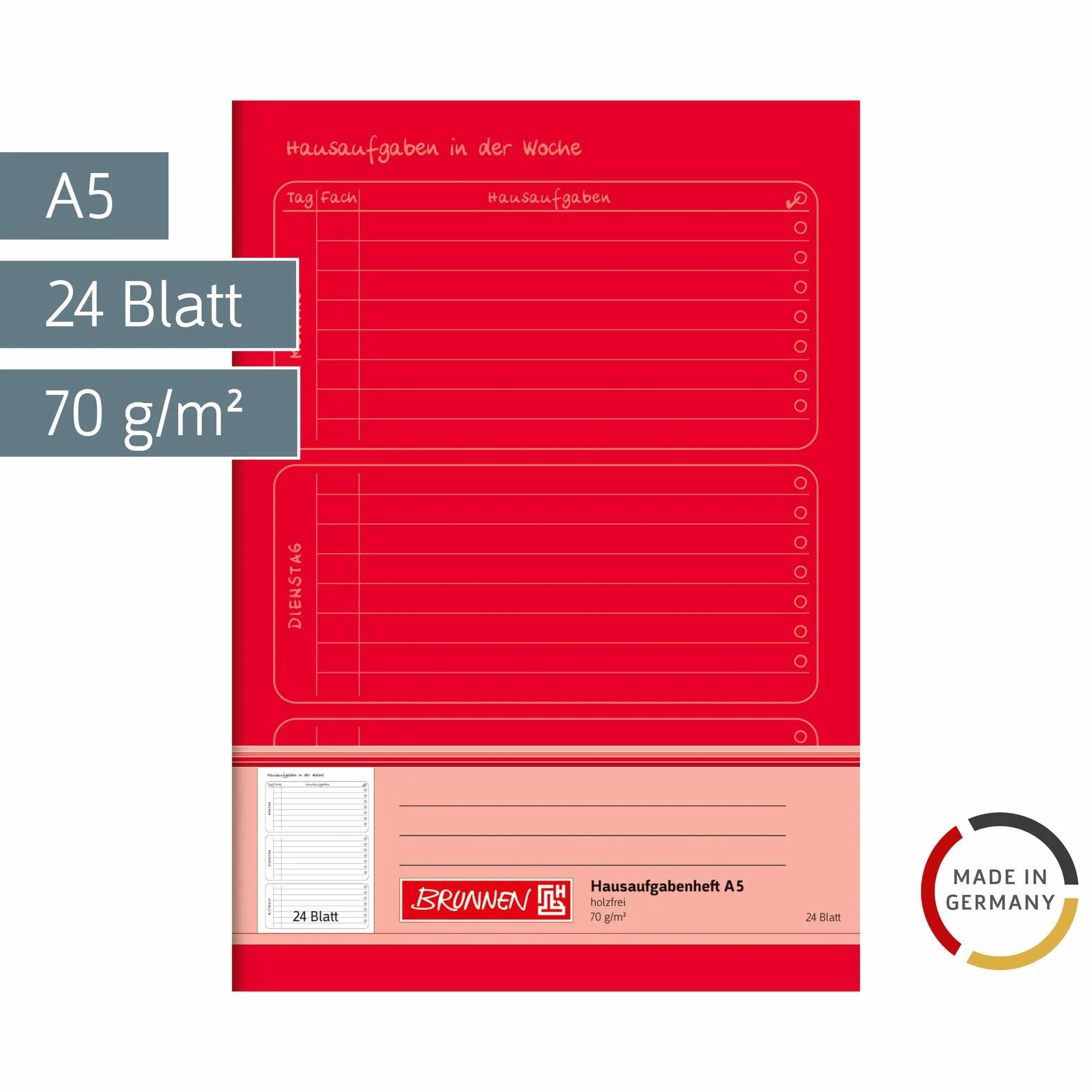 Fontaine Cahier de texte A5 24 feuilles Rouge