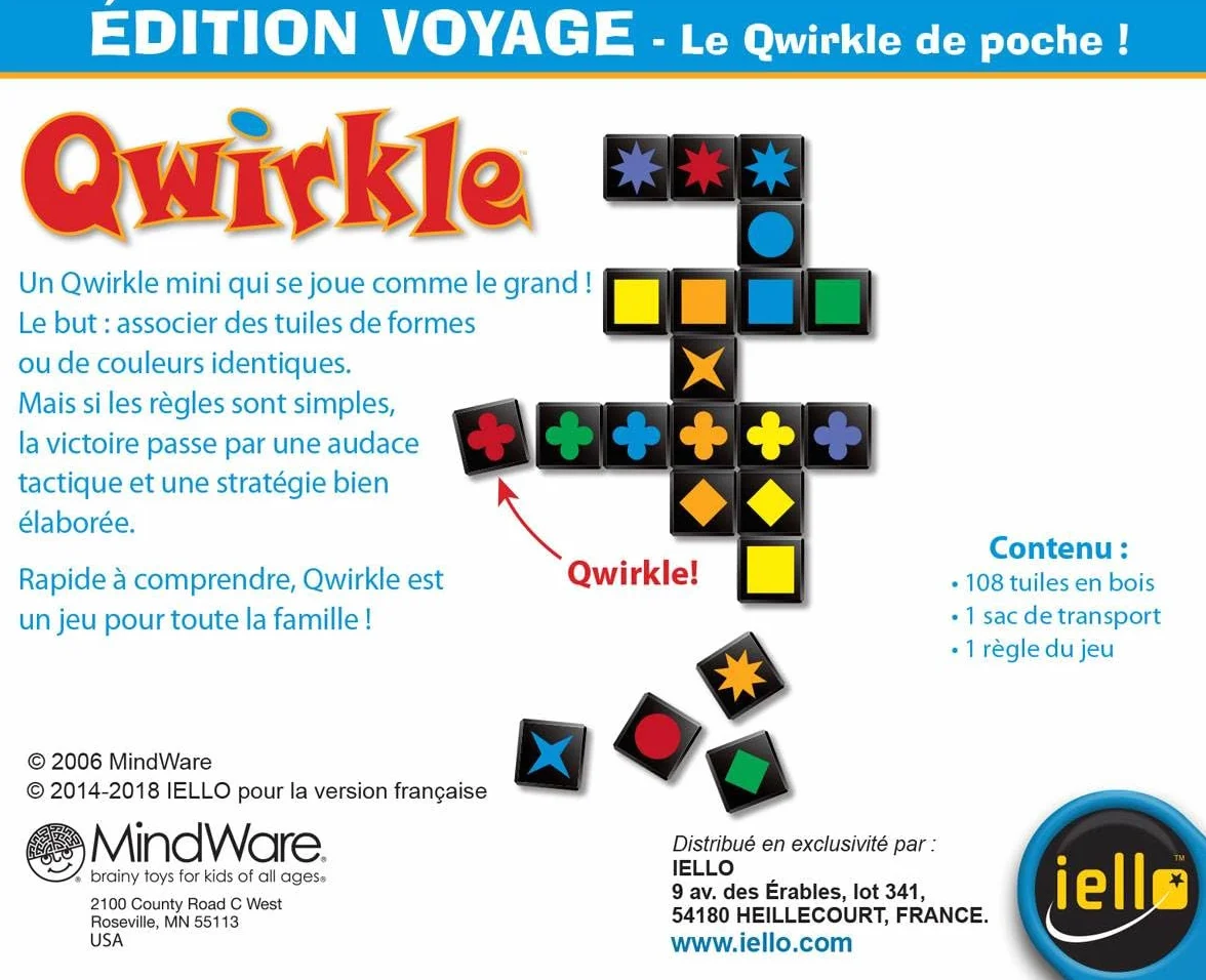 IELLO Qwirkle Voyage Jeu de Société Familial Compact Logique Stratégie Format Transportable 2-4 Joueurs 30 Min Dès 6 Ans