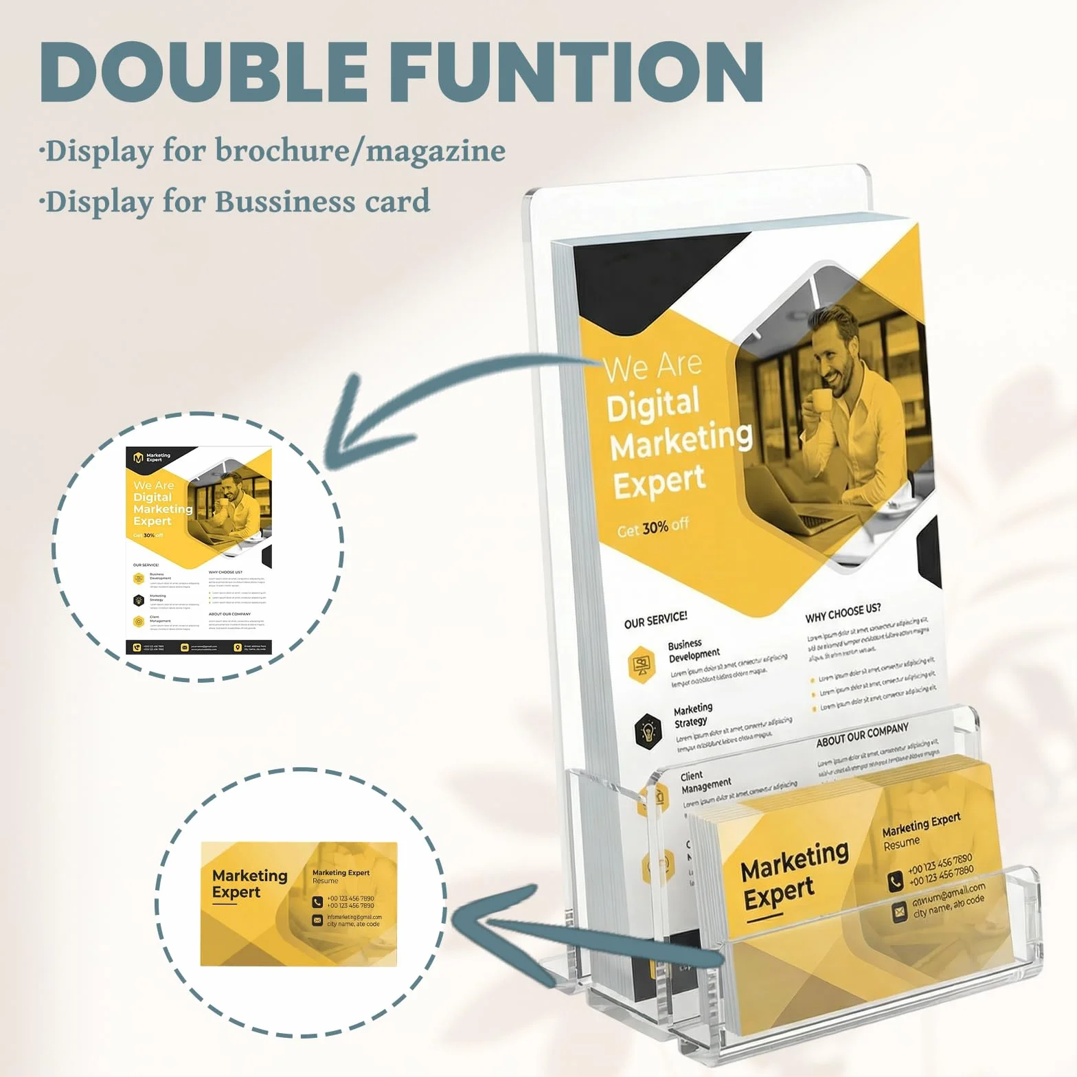 Porte-brochures A5 acrylique transparent lot de 2 avec fente pour cartes de visite support autonome