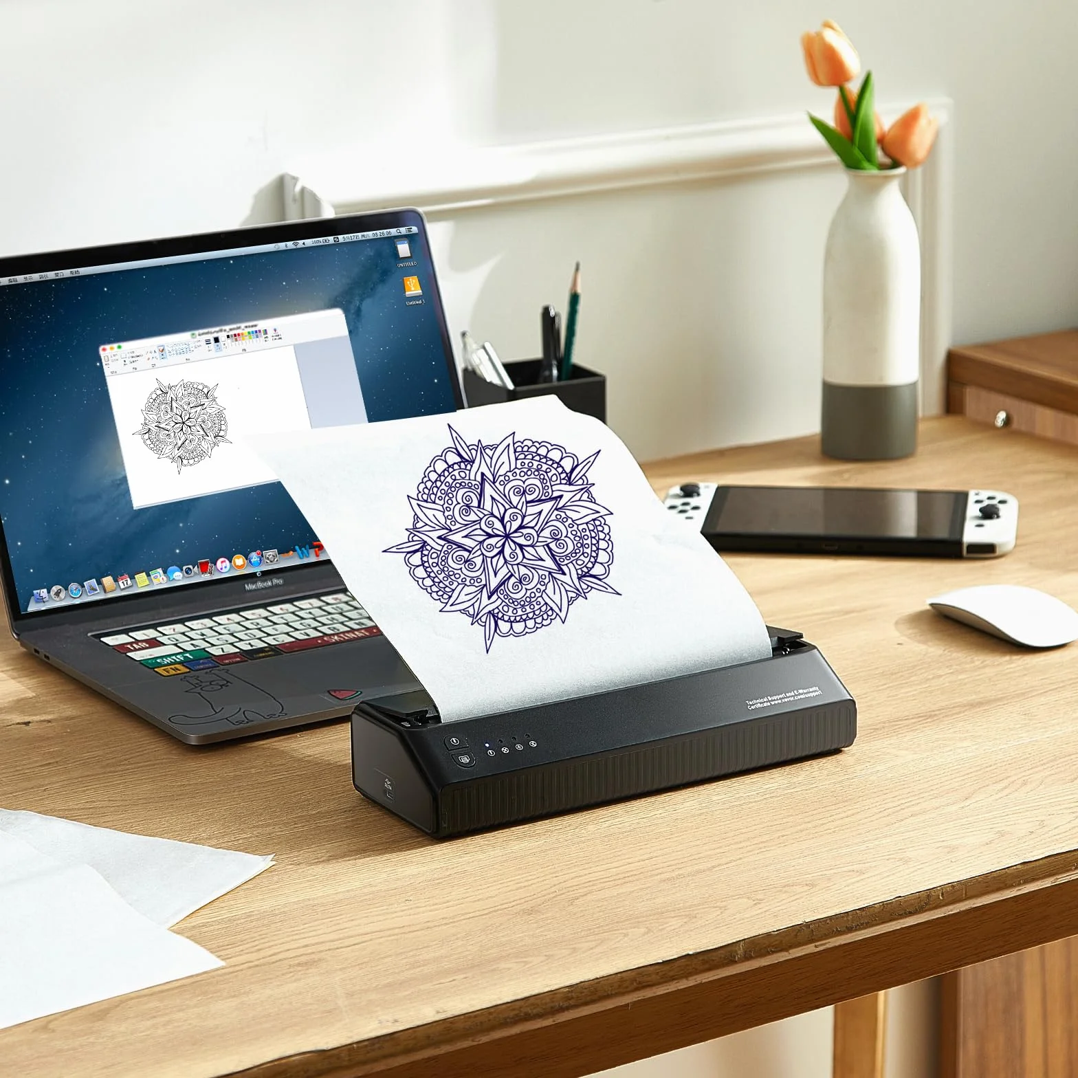 VEVOR Thermocopieur Tatouage sans Fil Bluetooth, Imprimante Tatouage avec 10 Papiers, Machine Transfert Tatouage iOS Android iPad PC