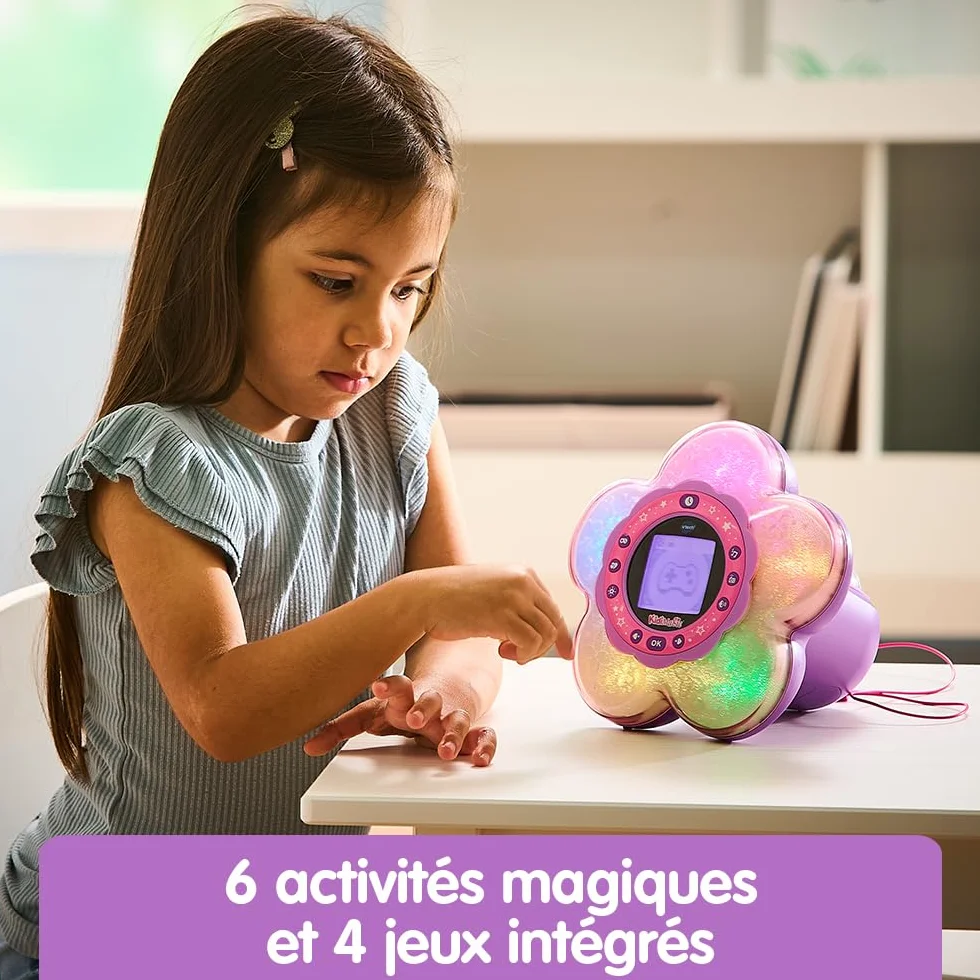 VTech KidiMagic Galaxy Light Rose Radio Réveil Enfant 9 en 1 Effets Lumineux Projection Aurores Boréales Enceinte Jeux