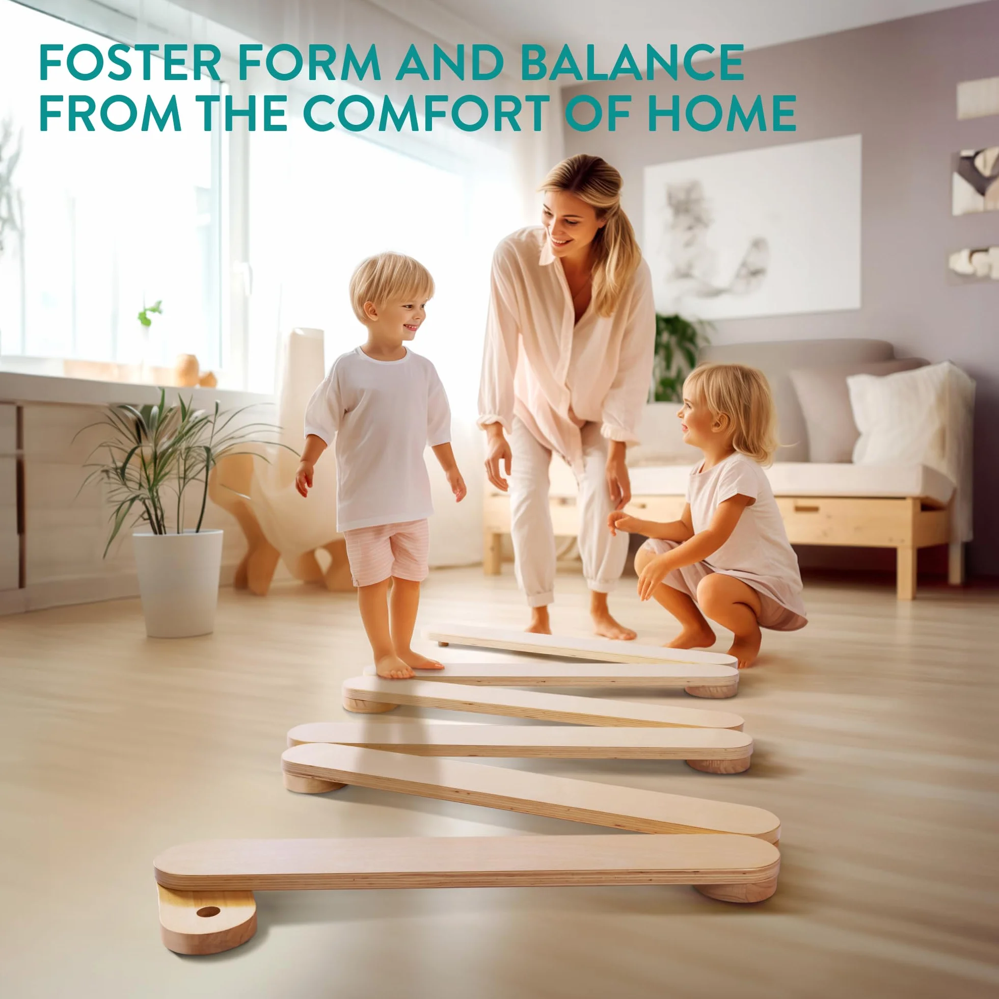 Navaris Poutre d'équilibre en Bois pour Enfants - Module motricité bébé avec 6 Planches Jouet d'équilibre intérieur extérieur - Parcours de motricité éducation Montessori