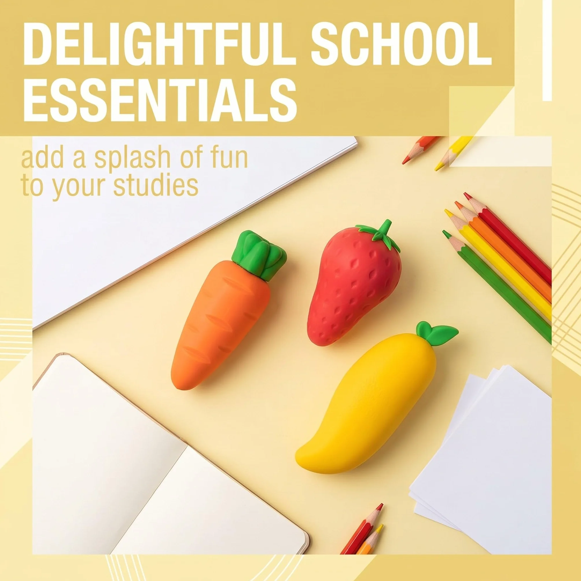 Gommes Effaçables Multicolores Fruits pour École et Bureau