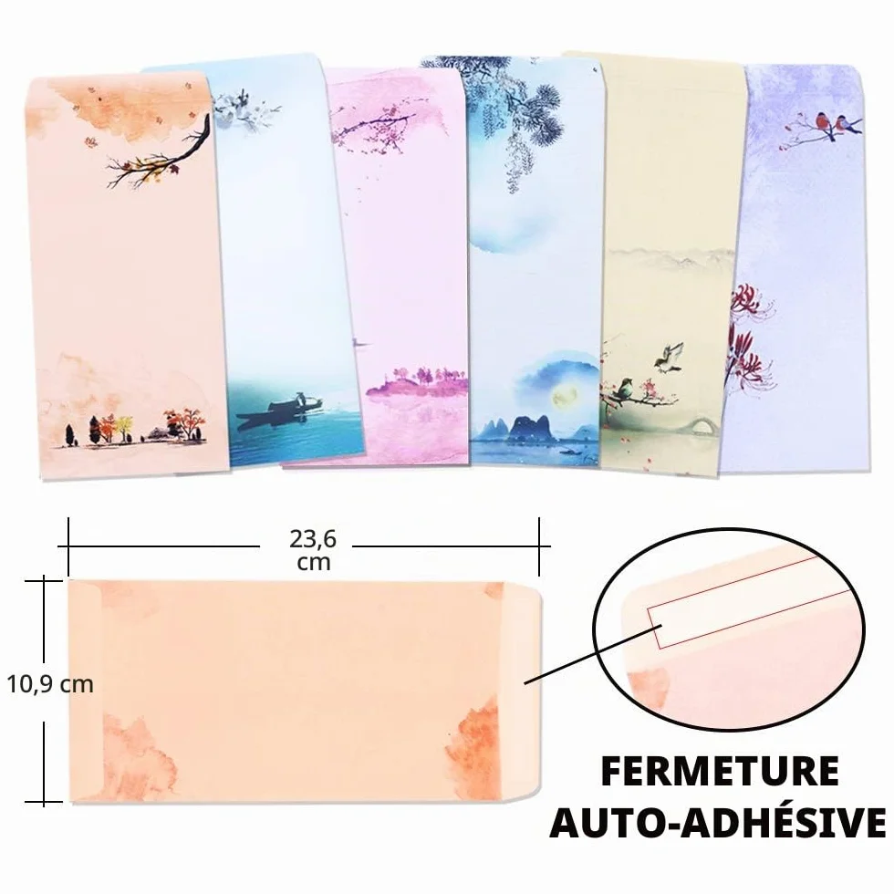 Papier à Lettre Japonais 48 Feuilles 24 Enveloppes Auto-adhésives 6 Assortis pour Imprimante