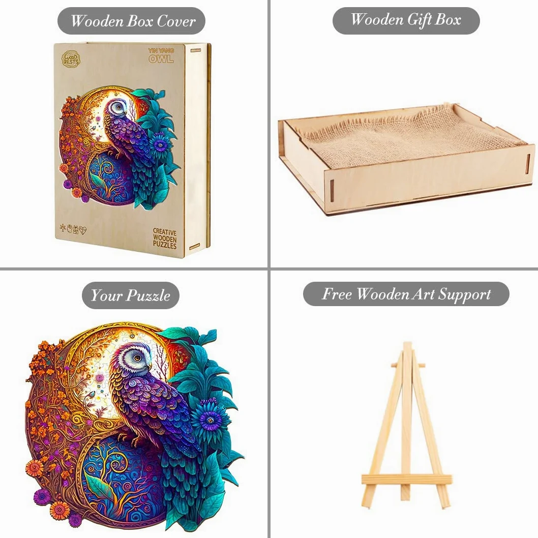 Puzzle Bois Adulte, Puzzle en Bois Animaux, Chouette Yin et Yang Puzzles en Bois Animal Unique pour Adulte, Wooden Puzzles 700pcs-XL-20 * 20in