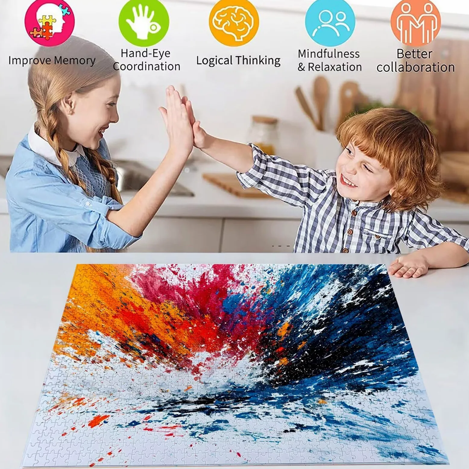 Puzzle 1500 Pièces Adultes Abstrait Puzzle Enfant, Puzzles pour Adultes Jeu éducatif Défi Jouets, Puzzles Couleur à faire soi-même pour Décoration Murale de la Maison, Jeux d'activités Familiales D-46