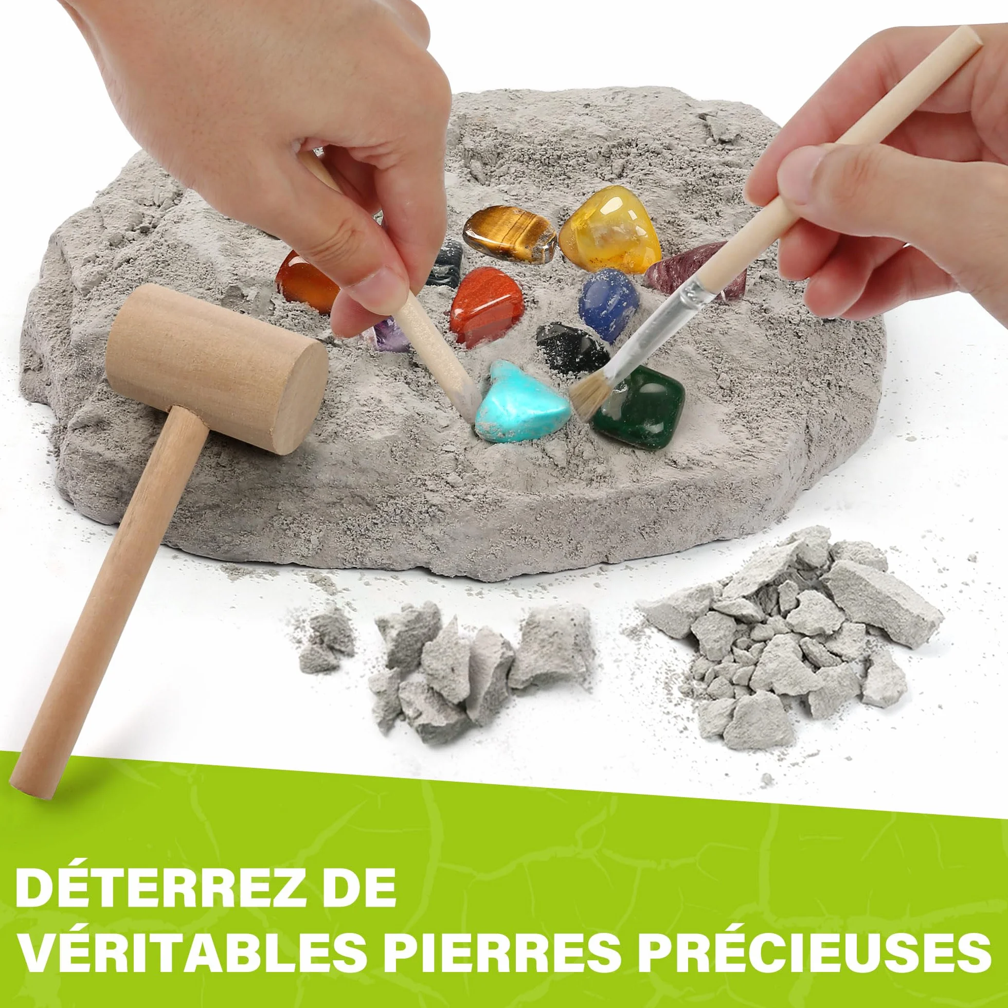 LotFancy Kit de Fouille de Pierres Précieuses - 20 Vraies Gemmes, Kit Scientifique pour Enfants 6-10 Ans, Cadeau Garçons Filles