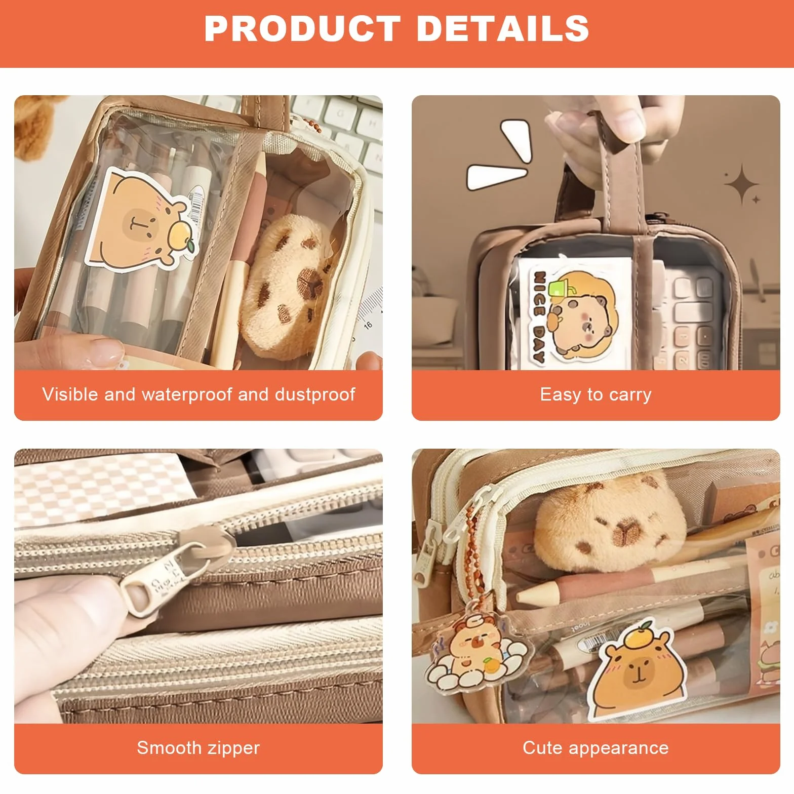 Trousse Capybara Ensemble Papeterie avec Stylo Autocollants Pins Porte-clés Blocs-Notes Grande Capacité Cadeau Fille Garçon