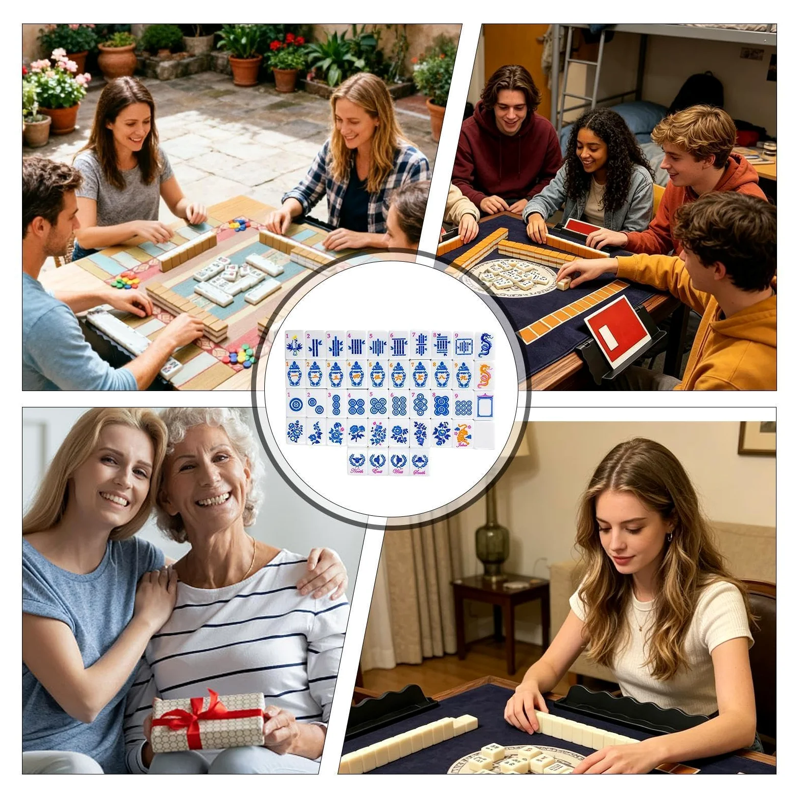 Coffret de tuiles de Mahjong 160 pièces en Acrylique gravé de société | Set de tuiles de Mahjong pour Maison Voyages Déplacements Piscine Adultes Soirées Débutants Joueurs