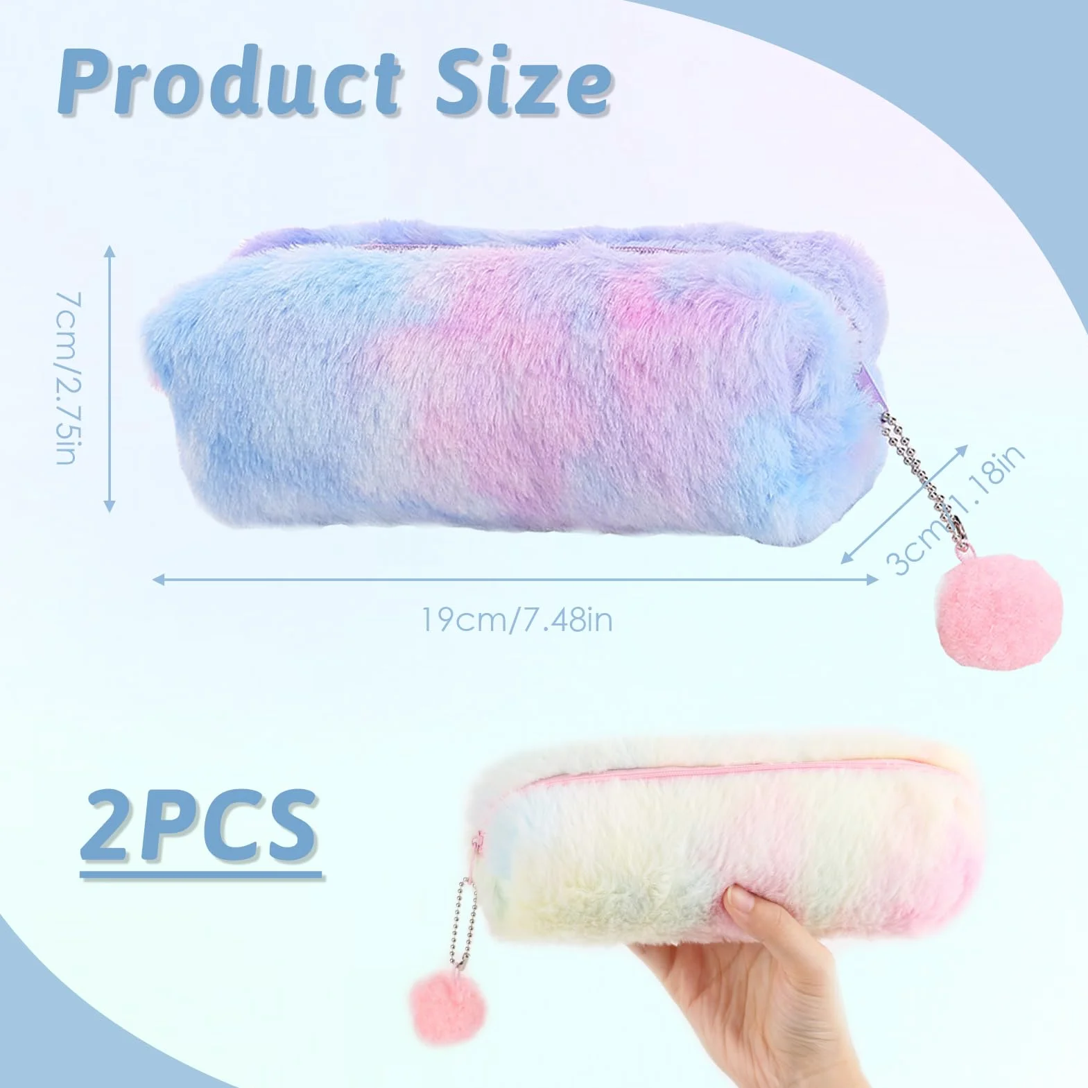 Lot de 2 Trousse à Crayons en Peluche Arc-en-Ciel - Trousse Souple Grande Capacité pour Enfants - Rose, Violet