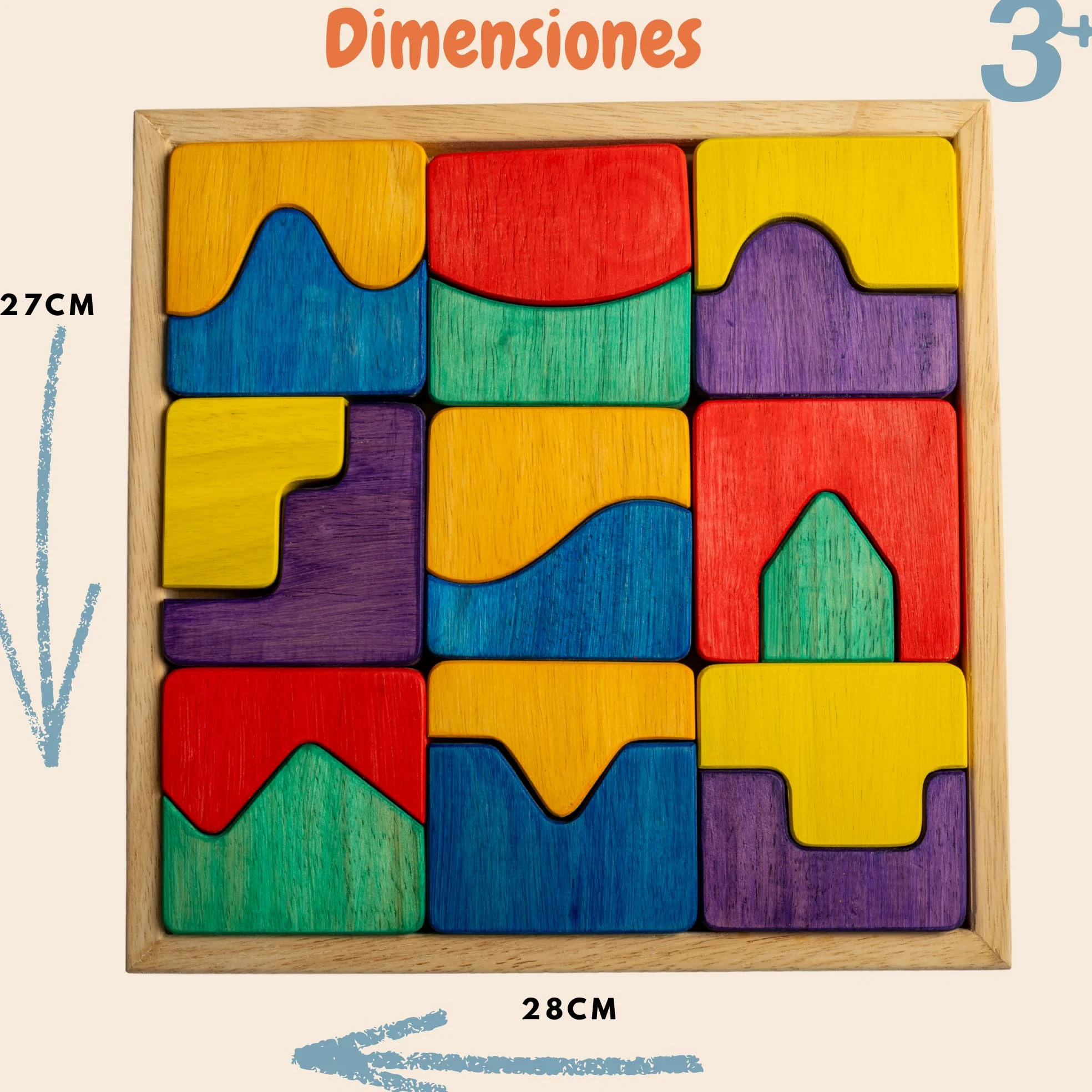 Puzzle de blocs de bois - 18 pièces - Jouet éducatif 3+ ans