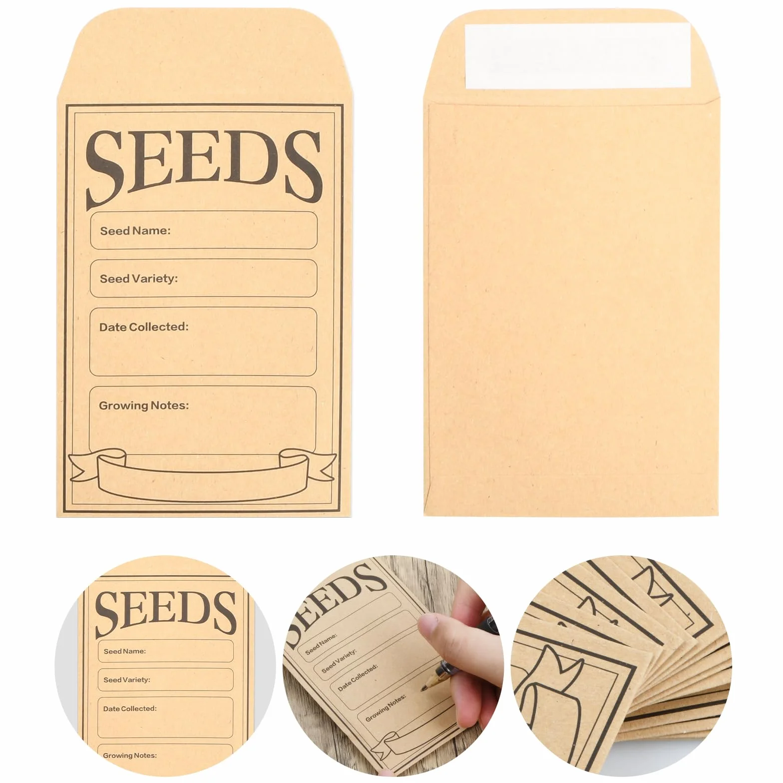 Enveloppe Kraft Auto-scellant 12 x 8 cm 100 Pièces Sac en Papier pour Graines