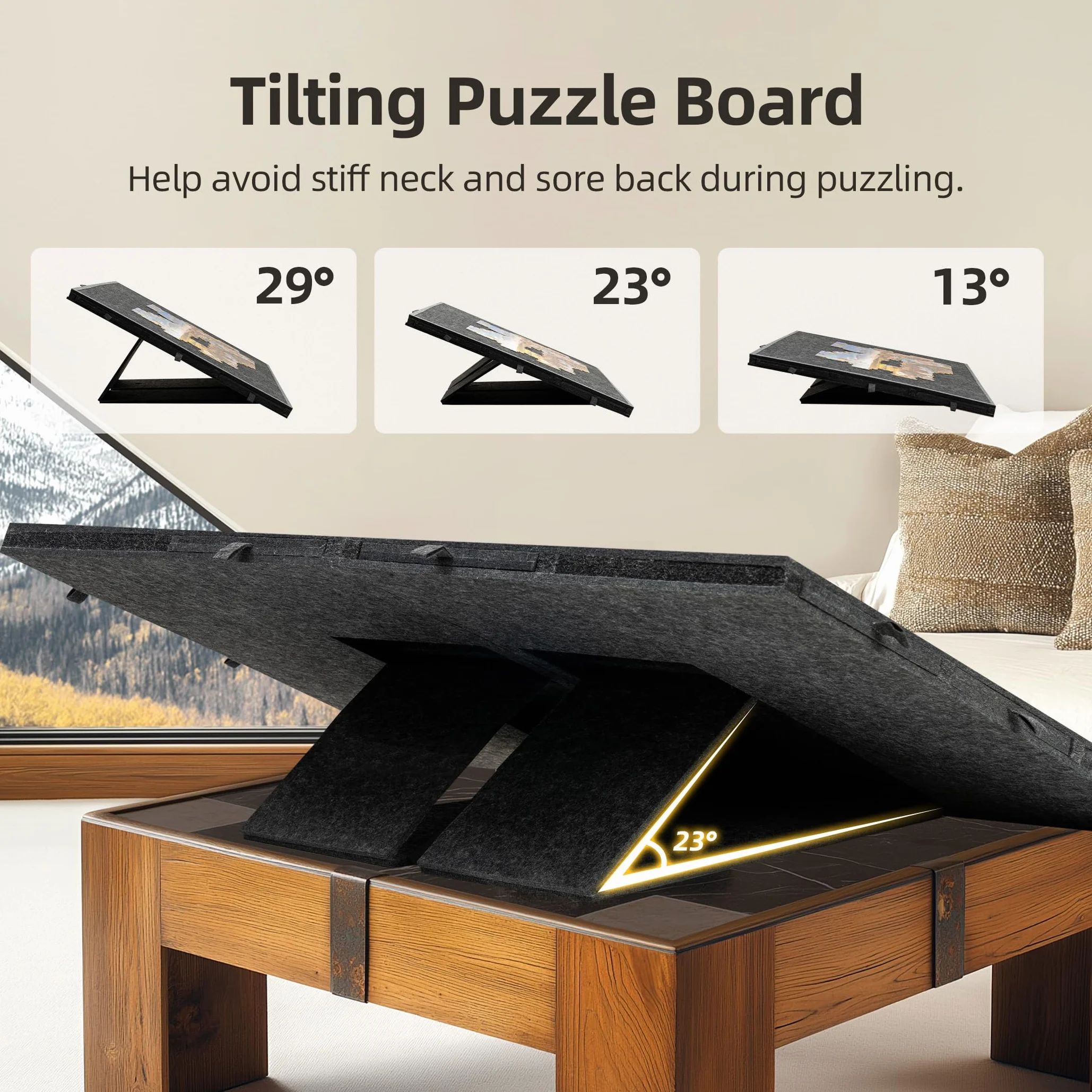 Lot de 2 000 planches à puzzle pliables et inclinables avec 8 tiroirs et couverture, table de puzzle en feutre légère et portable avec supports intégrés pour les réglages d'angle, pour 1000
