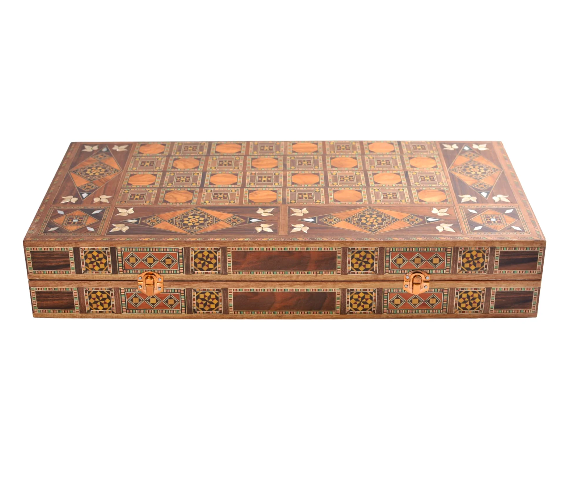 Jeu d’Échecs et Backgammon 2 en 1 en Bois 20’’ – Plateau Fait Main Incrusté de Nacre – Coffret de Luxe Cadeau Artisanat