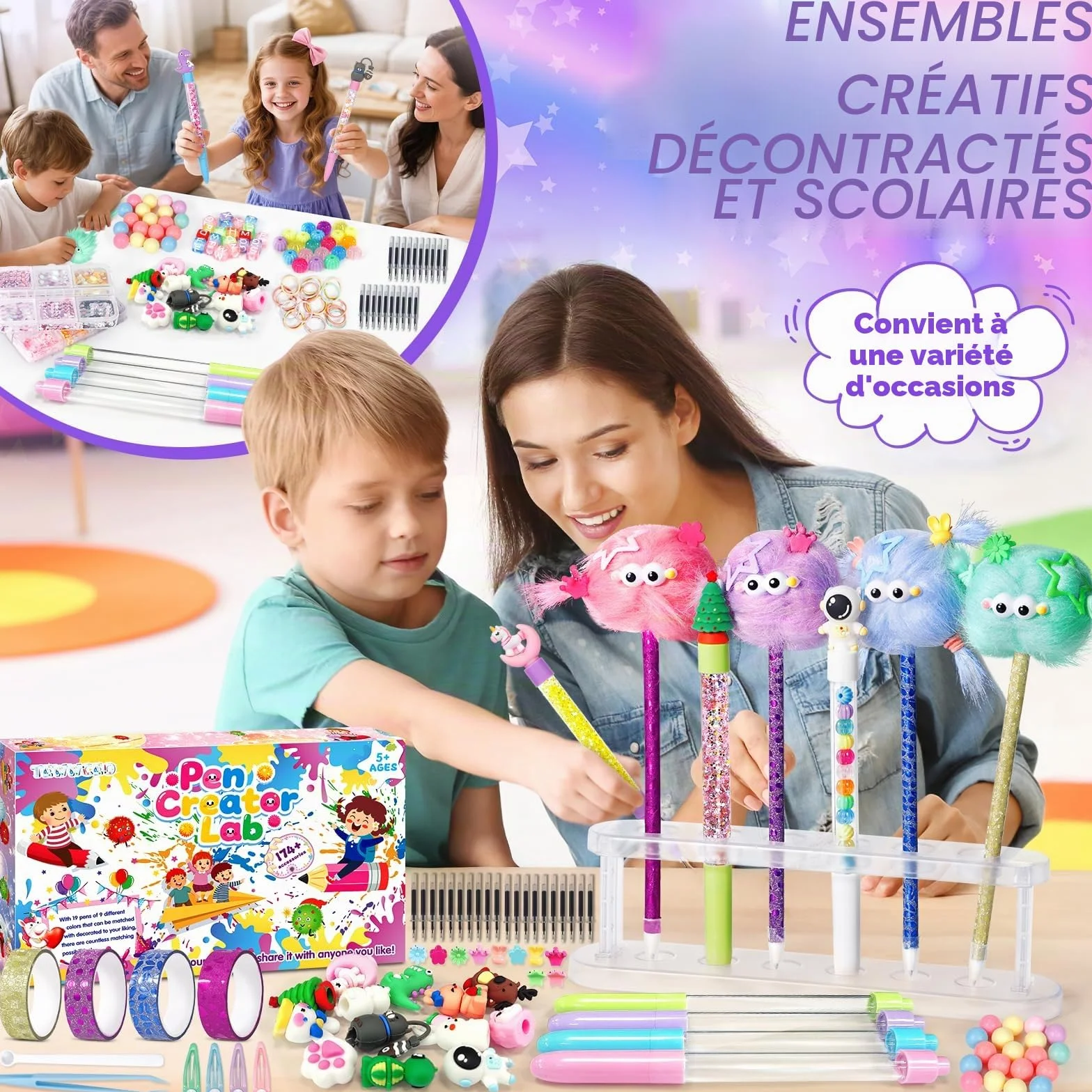 Kit de Création Stylo avec 170+ Accessoires, Atelier des Stylos Personnalisé, Activité Manuelle Enfants 5-12 Ans