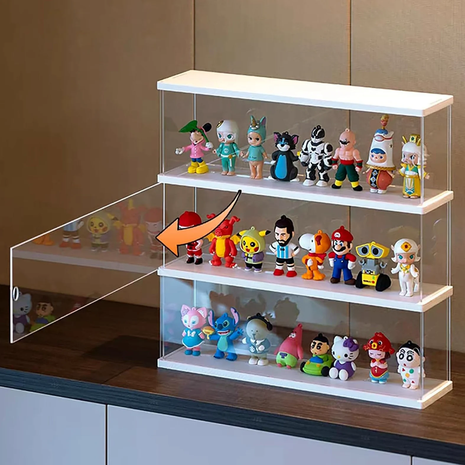 Vitrine Acrylique pour Funko Pop Figurine 11.5cm, Présentoir deux Éages Vitrine Acrylique Boîte Plexiglas Transparente pour Popmart Voitures Collection 1/32 1/43 Miniatures, Base Blanc 39.5x9.6x27.5cm