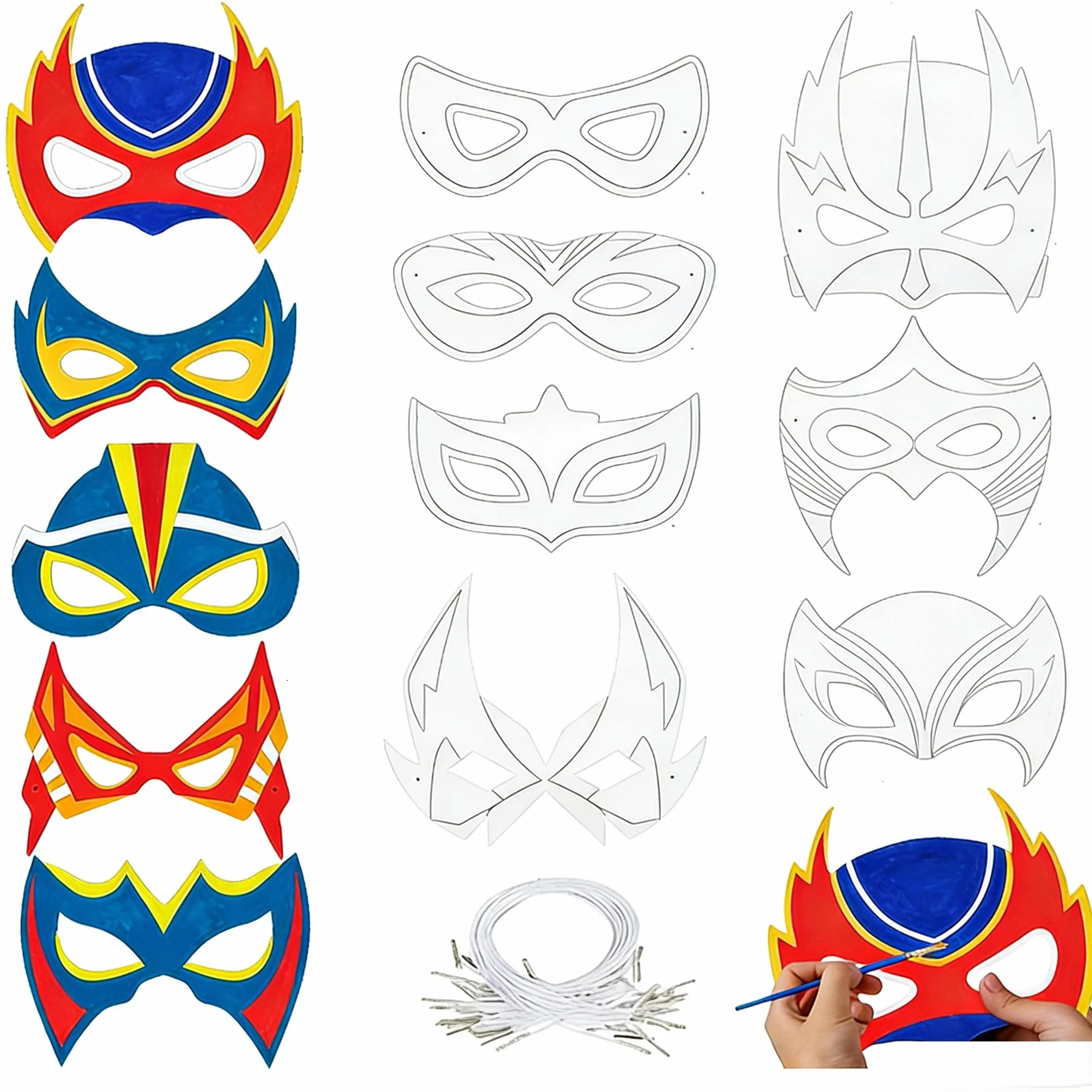 Masques à Colorier pour Enfant 12 Pièces DIY Super-Héros Peinture Bricolage