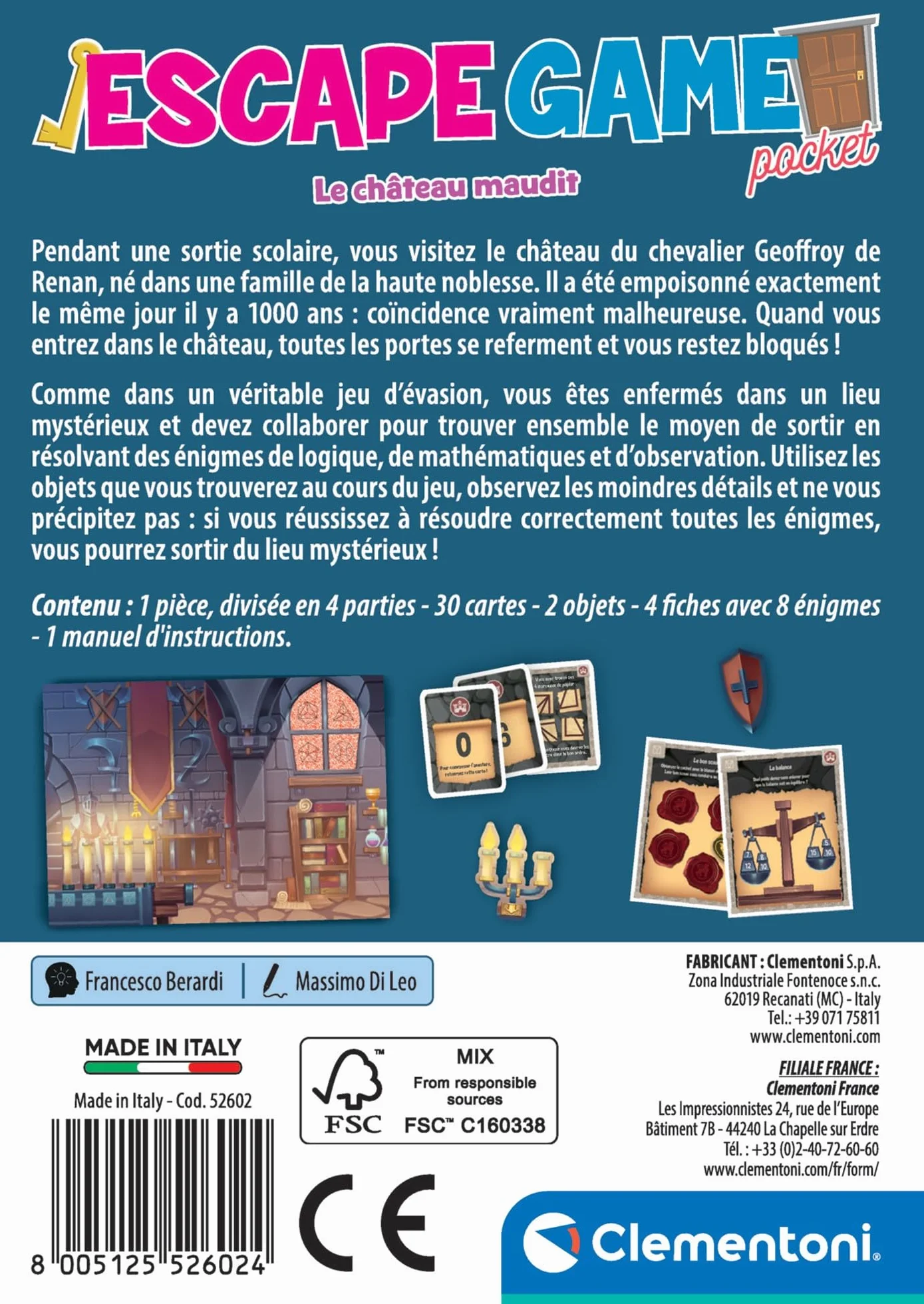 Clementoni Escape Game Pocket Le Château Maudit 30 Énigmes Coopératif Dès 8 Ans