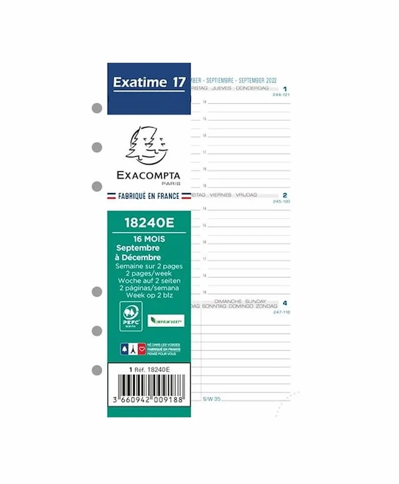 Lot Recharge Septembre 2026 à Décembre 2027 1 Semaine sur 2 Pages Horizontal pour Organiseur 17 + Index Adhésif Blumie