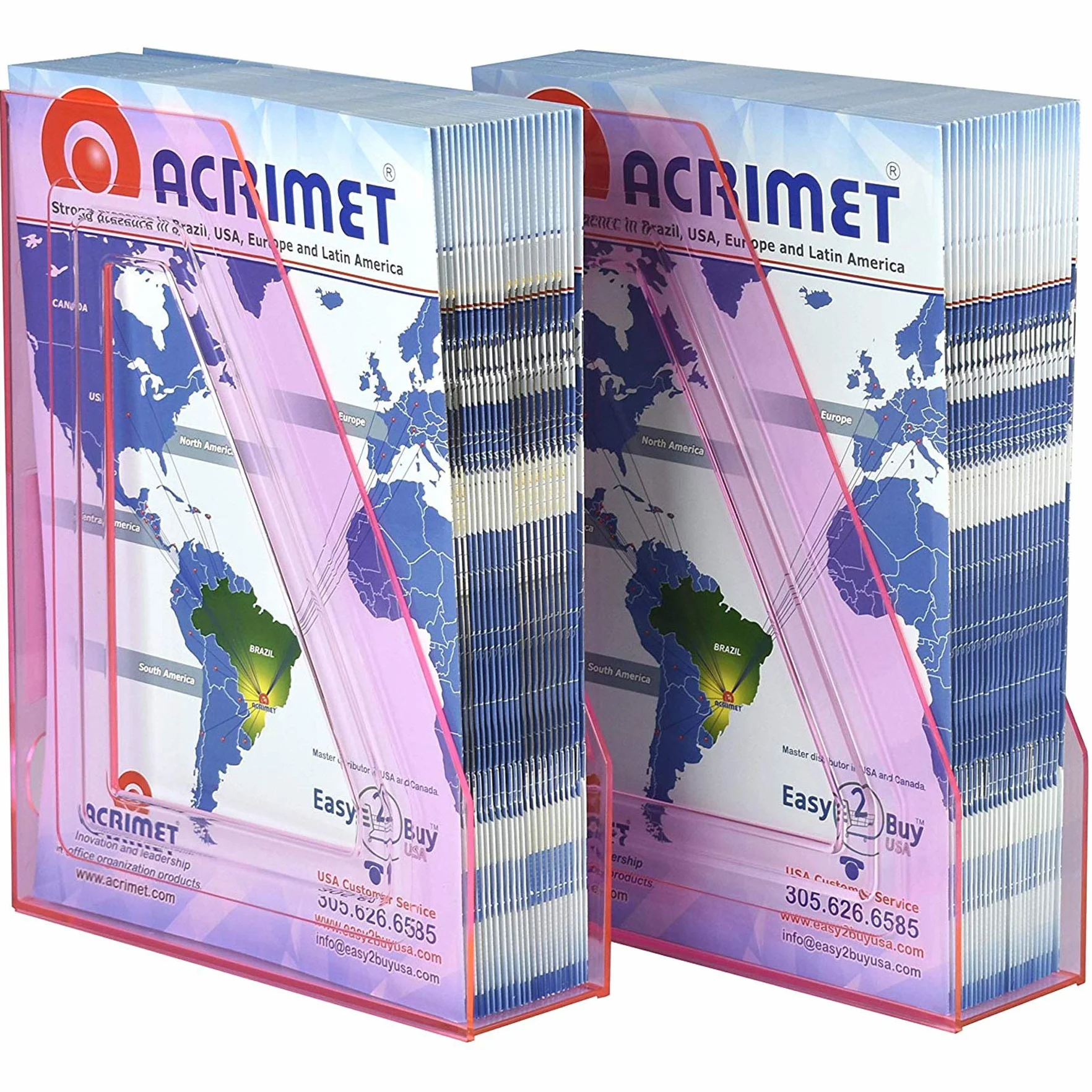 Acrimet Porte-Revues Support Durable Organisateur Dossiers Bureau Plastique Rose Transparent Lot de 2