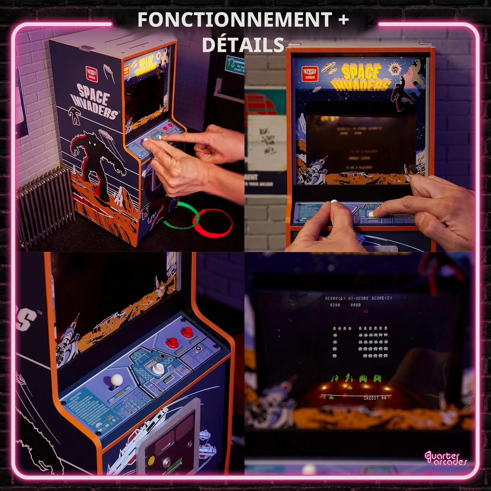 Numskull Quarter Arcades Édition Collector Space Invaders I, Mini borne d’Arcade en Bois à l’échelle 1/4, Réplique Authentique avec ROM Originale, Batterie Rechargeable et Haut-parleurs 3W