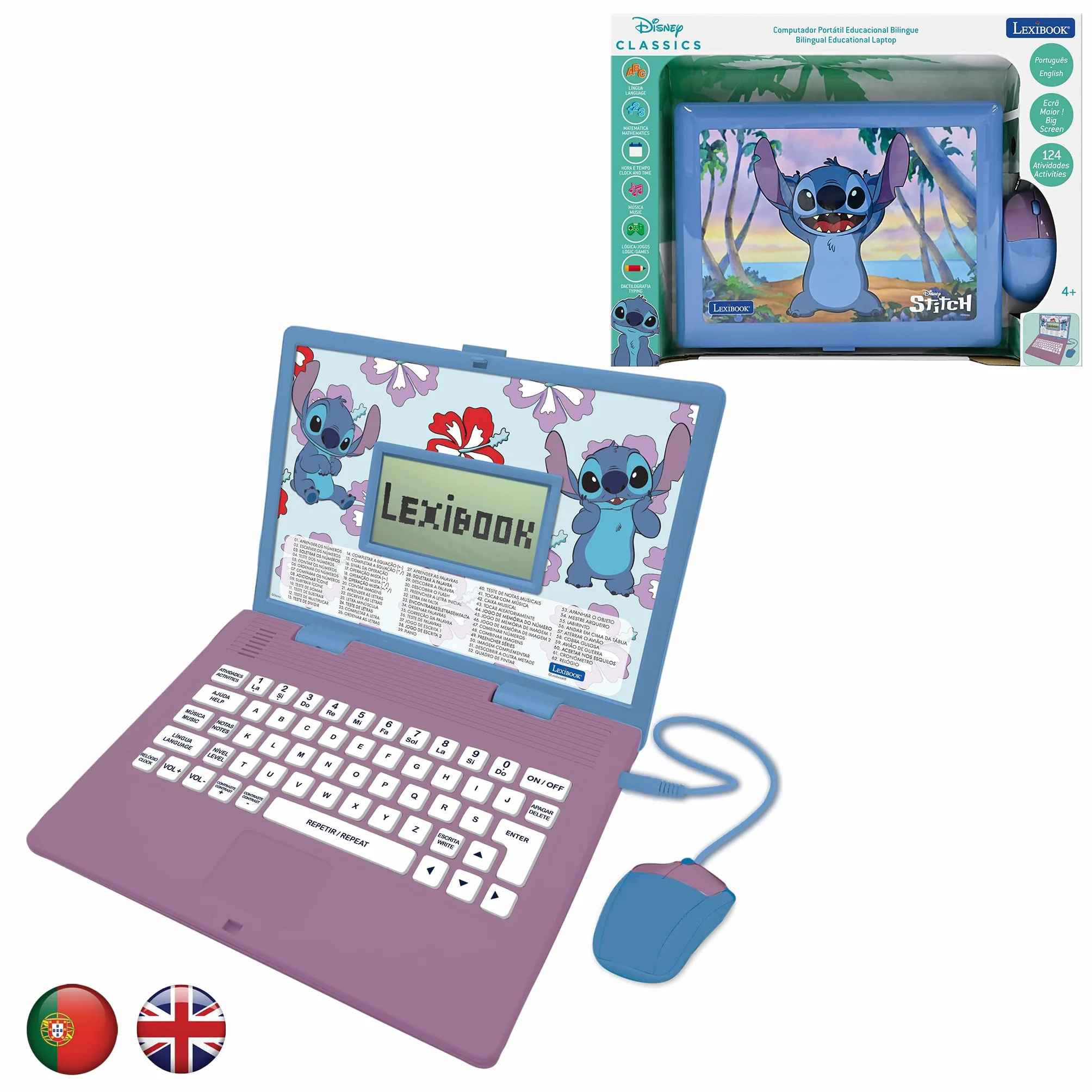 Lexibook Disney Stitch JC598Di4 Ordinateur Portable éducatif bilingue 124 activités Anglais Portugais