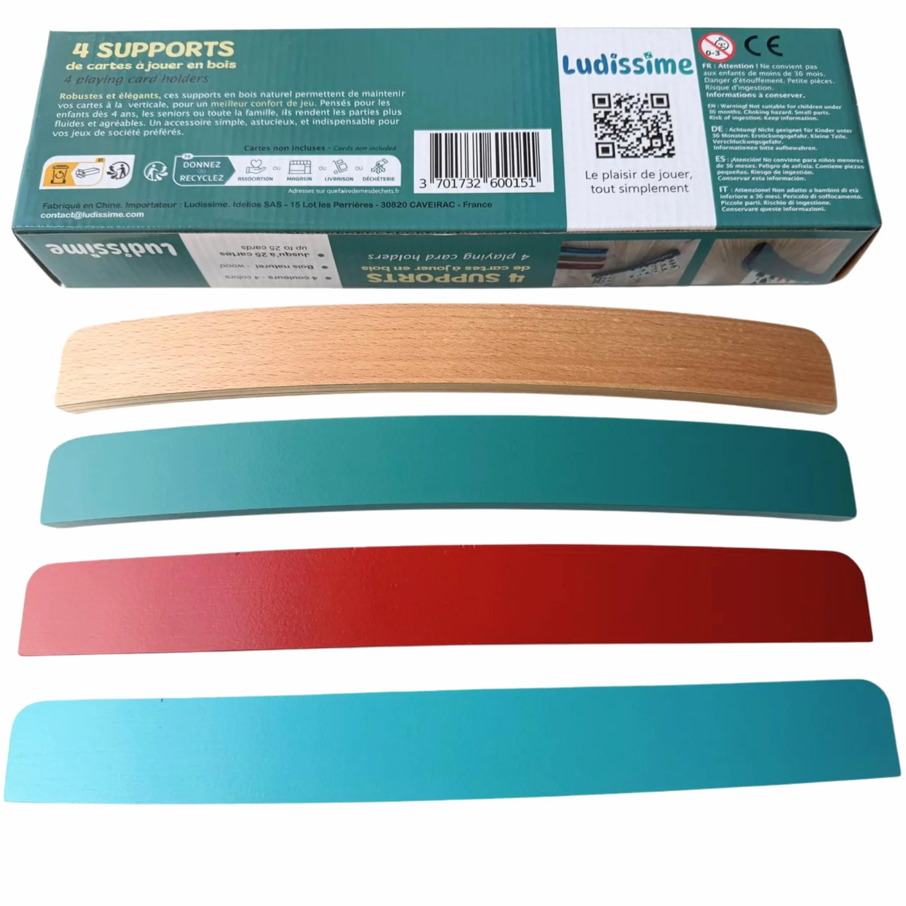 Porte cartes à jouer en bois 34 cm Lot de 4 - Accessoire belote tarot mains libres