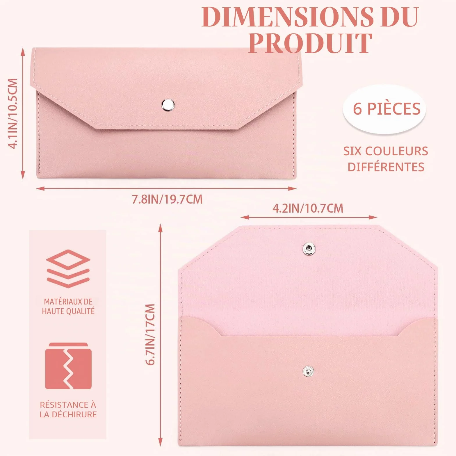 Lot de 6 Portefeuilles Enveloppes en Cuir PU pour Espèces, Organiseur Porte-Monnaie Réutilisable