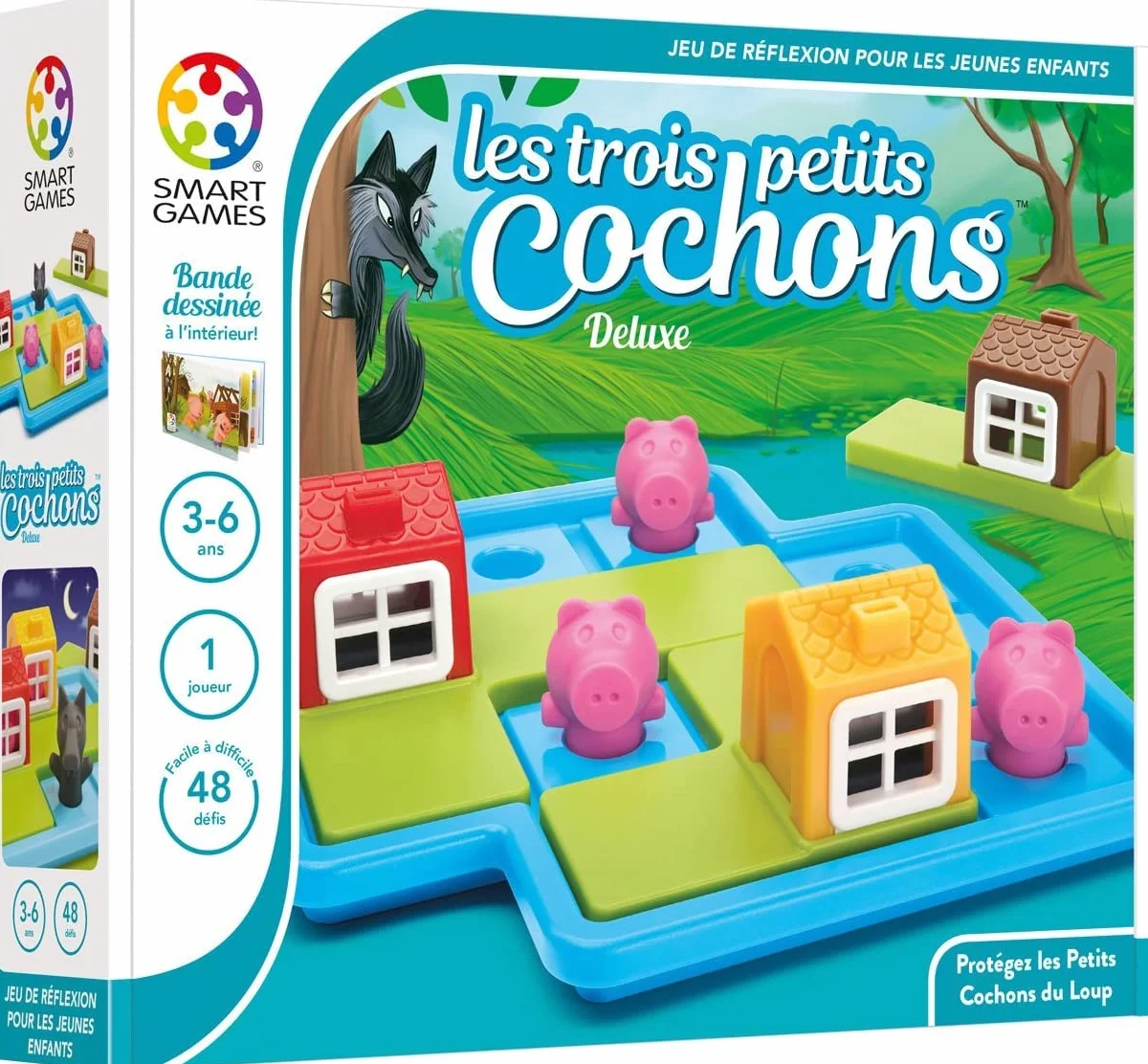 SmartGames Les Trois Petits Cochons Jeu de Réflexion 48 Défis 1 Joueur 3-6 Ans
