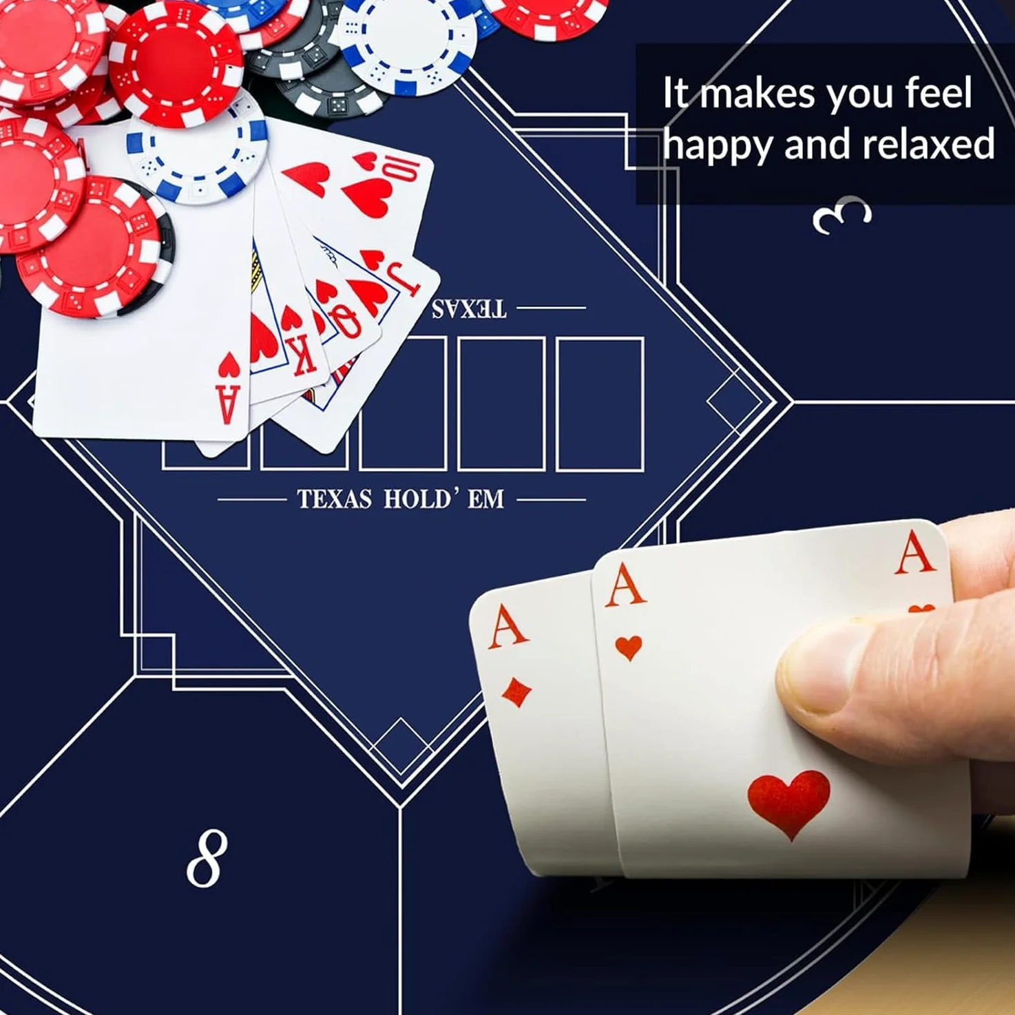 Tapis de Poker - Tapis de Jeu de Cartes Pliable for Table, Tapis de Poker Rond Portable for Texas Holdem, Table de Poker Pliable for 8 Joueurs avec Tapis imprimé Art déco(Blu,L)