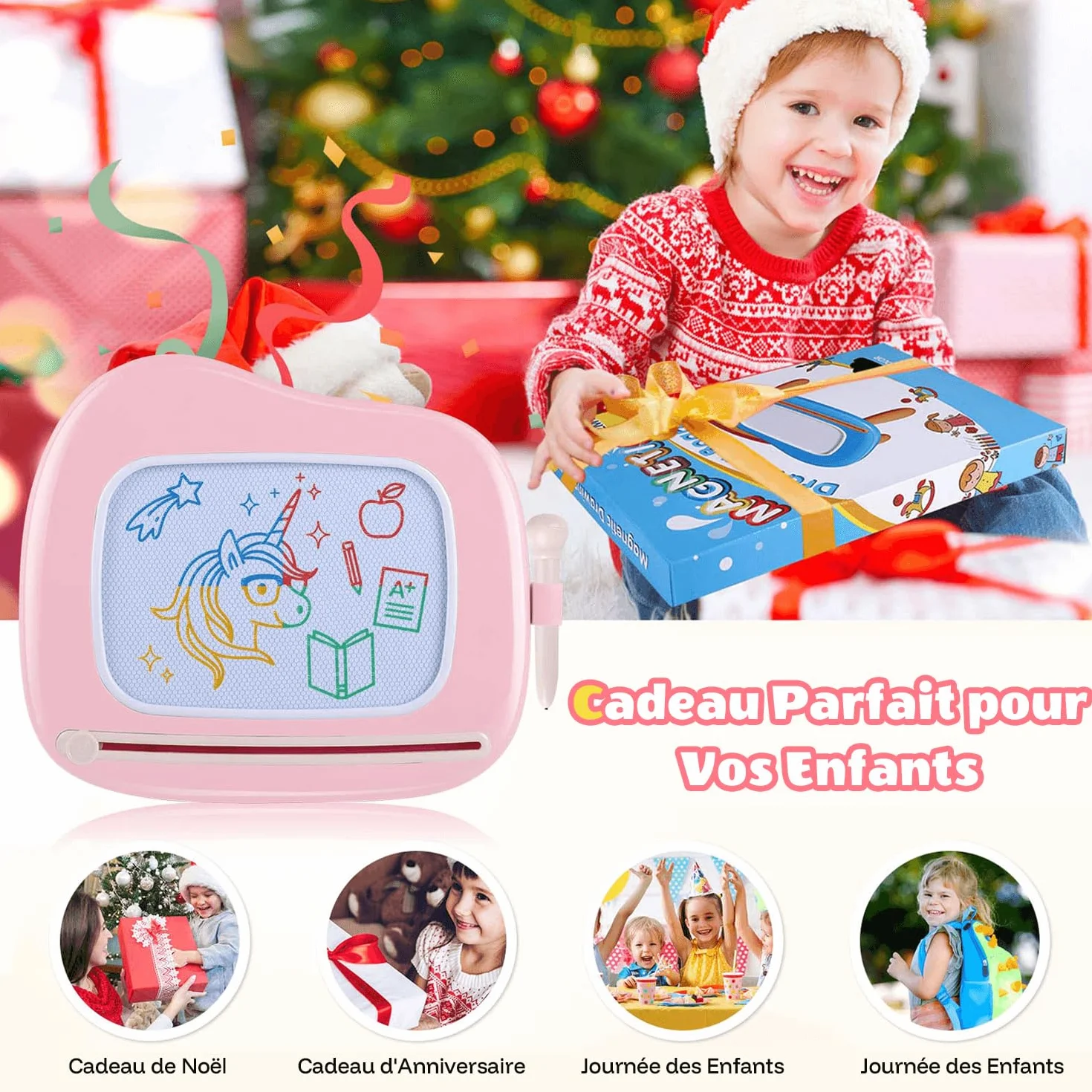 Smasiagon Ardoise Magique avec Pieds, Tableau de Dessin Magnétique Effaçable pour Enfants 1-3 Ans (Rose Clair)