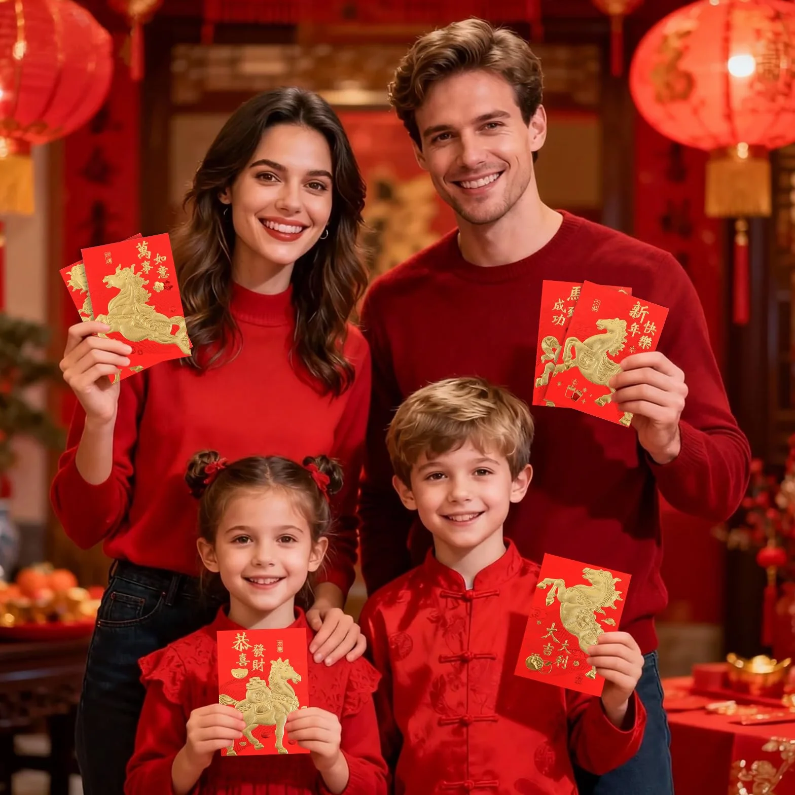 36pcs Enveloppes Rouges Nouvel An Chinois 11,5x8cm Porte-Bonheur Fête Printemps 2026 Année Cheval 6 Modèles