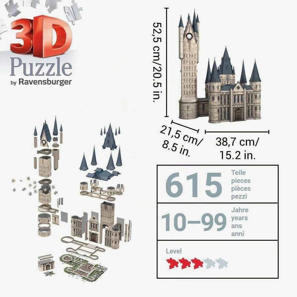 Ravensburger - Puzzle 3D Building - Château de Poudlard - La Tour d'Astronomie / Harry Potter - A partir de 10 ans - 540 pièces numérotées à assembler sans colle - Accessoires inclus - 11277