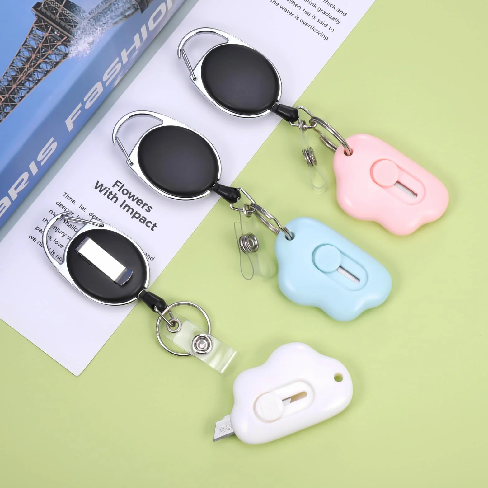 JIANTA Couteau de Papeterie, 3PCS Mini Couteau Utilitaire Portable avec Porte-clés Retractable, Ouvre-Lettre, Cutter Standard