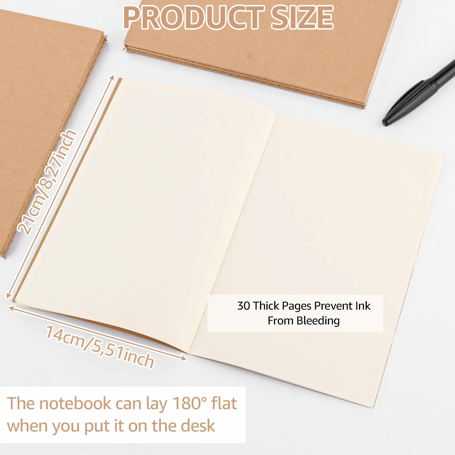 APACALI Carnet de Notes A5 30 Pcs 60 Pages Blanc avec Couverture Papier Kraft