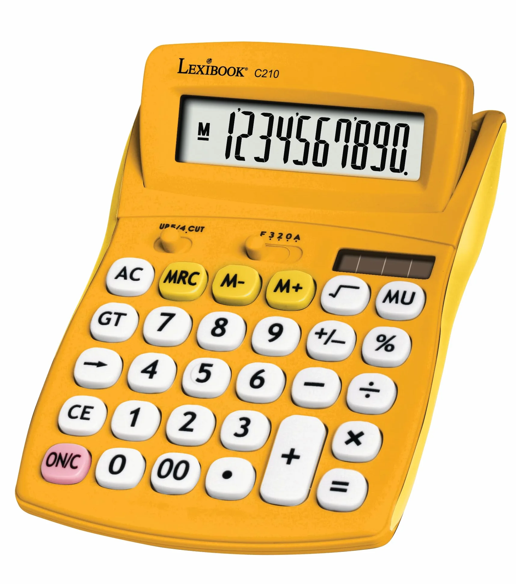 Lexibook Calculatrice de Bureau FRUITIES 10 Chiffres Écran Inclinable Solaire et Piles Jaune C210D
