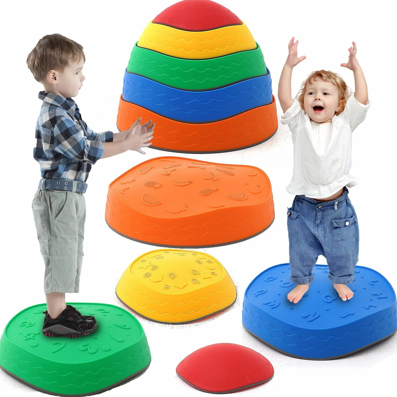 Pierre d'équilibre pour Enfants, 5 Pierres de Motricité, Parcours Motricité, Antidérapant Dalles Sensorielles Intérieur & Extérieur