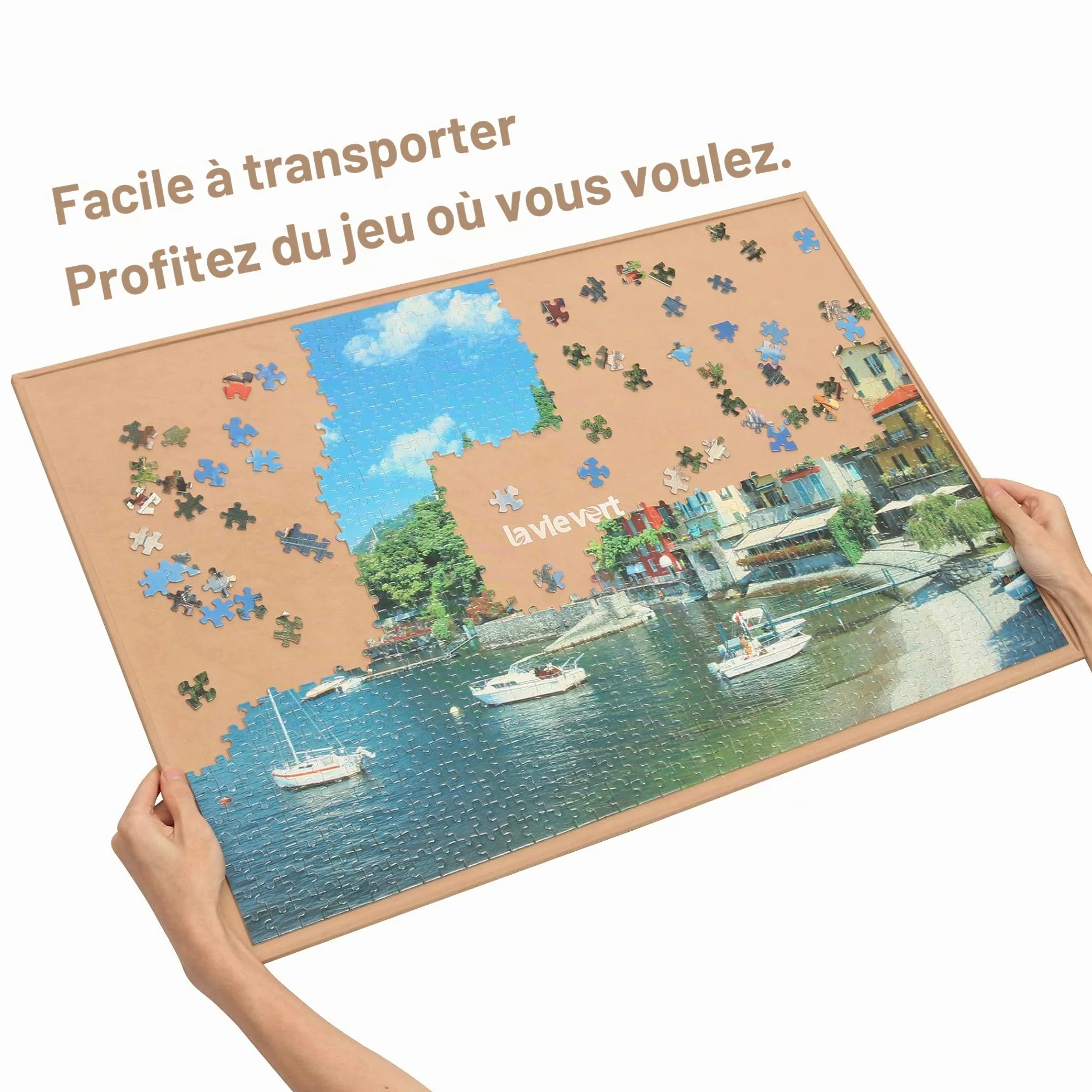 Lavievert Plateau de puzzle portable en bois avec surface antidérapante pour jusqu'à 1000 pièces