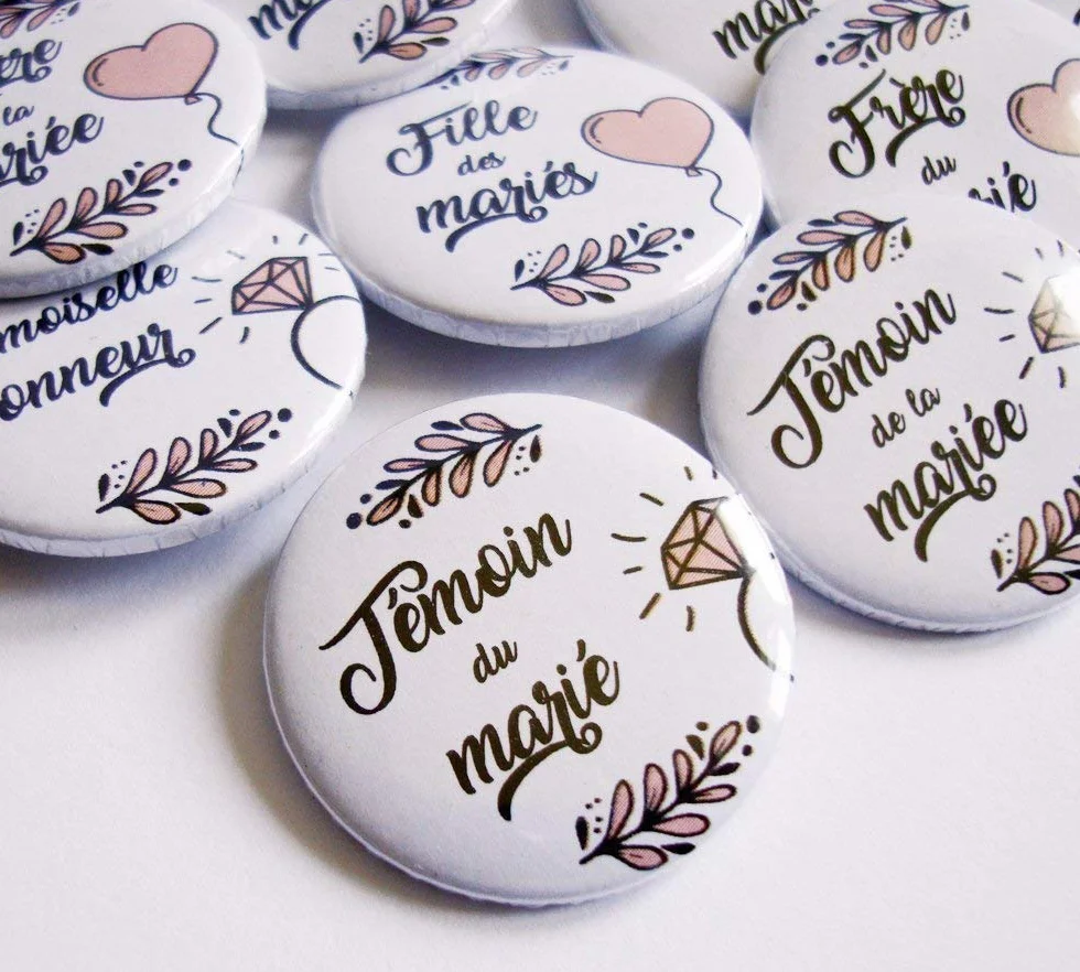 Badges de mariage pour témoins et famille, invités